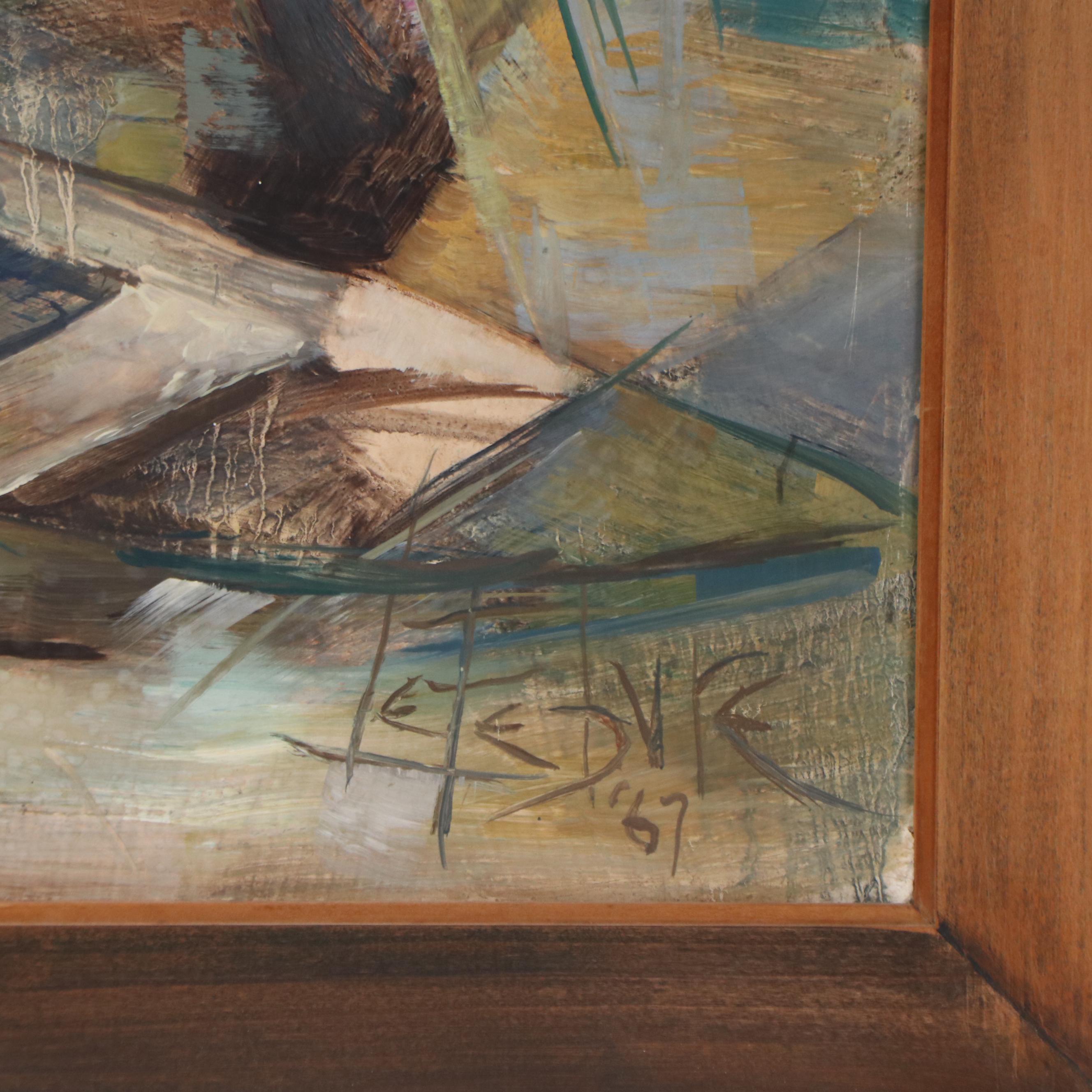 LeFebvre Cubist Nautical Scene Oil Painting, 1967