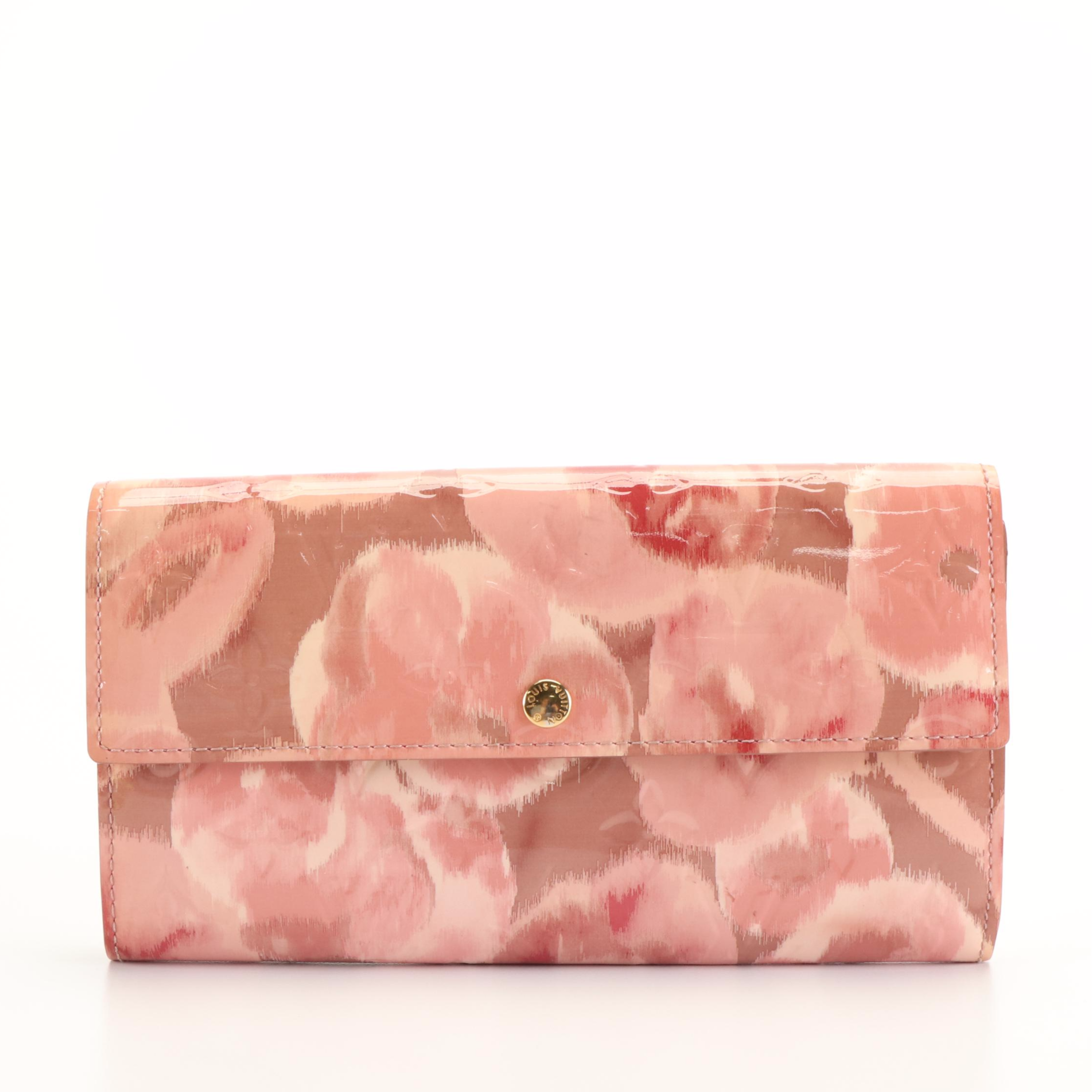 Louis Vuitton Rose Velours Monogram Vernis Ikat Limited Edition Sarah Wallet