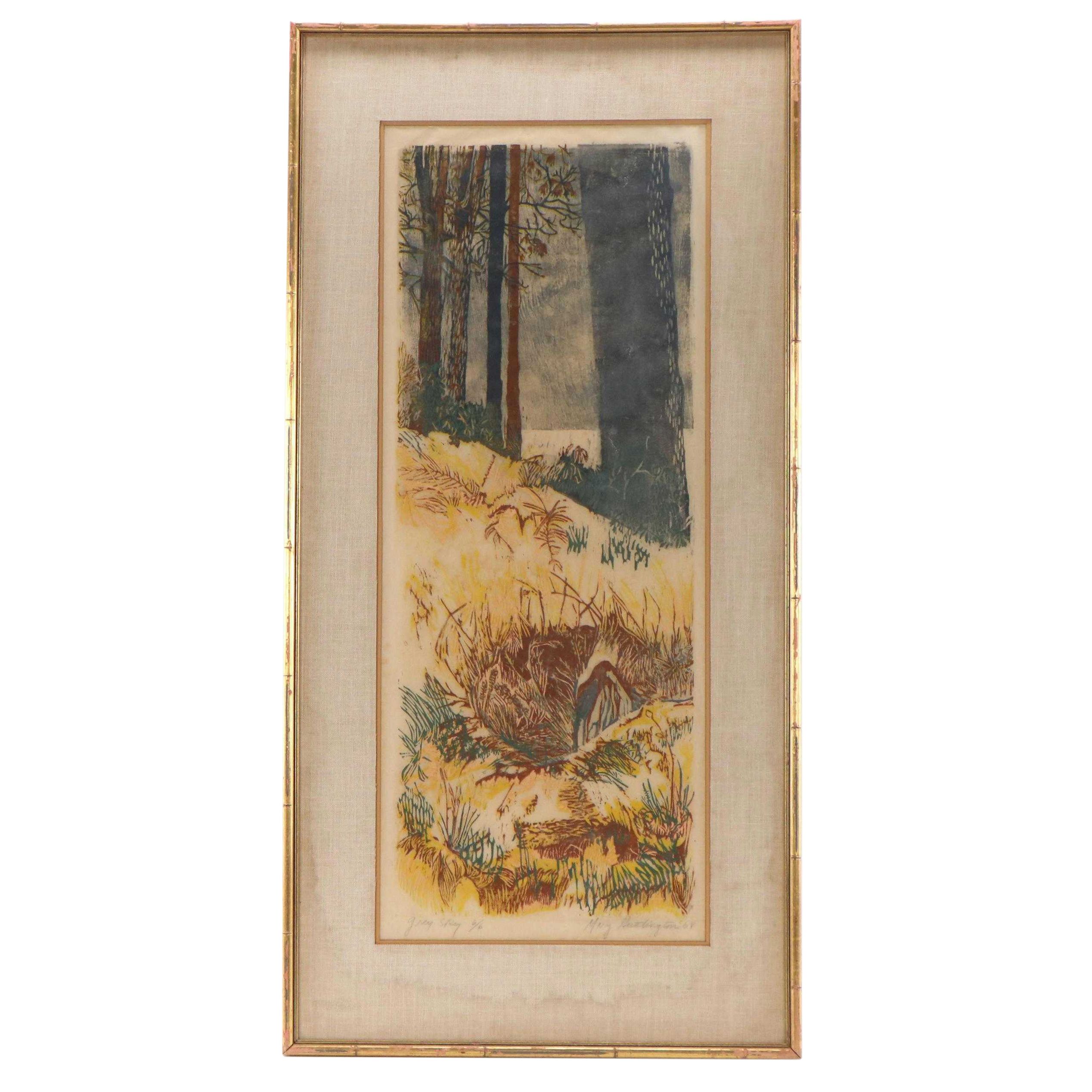 Mary Huntington Woodcut "Grey Sky," 1968