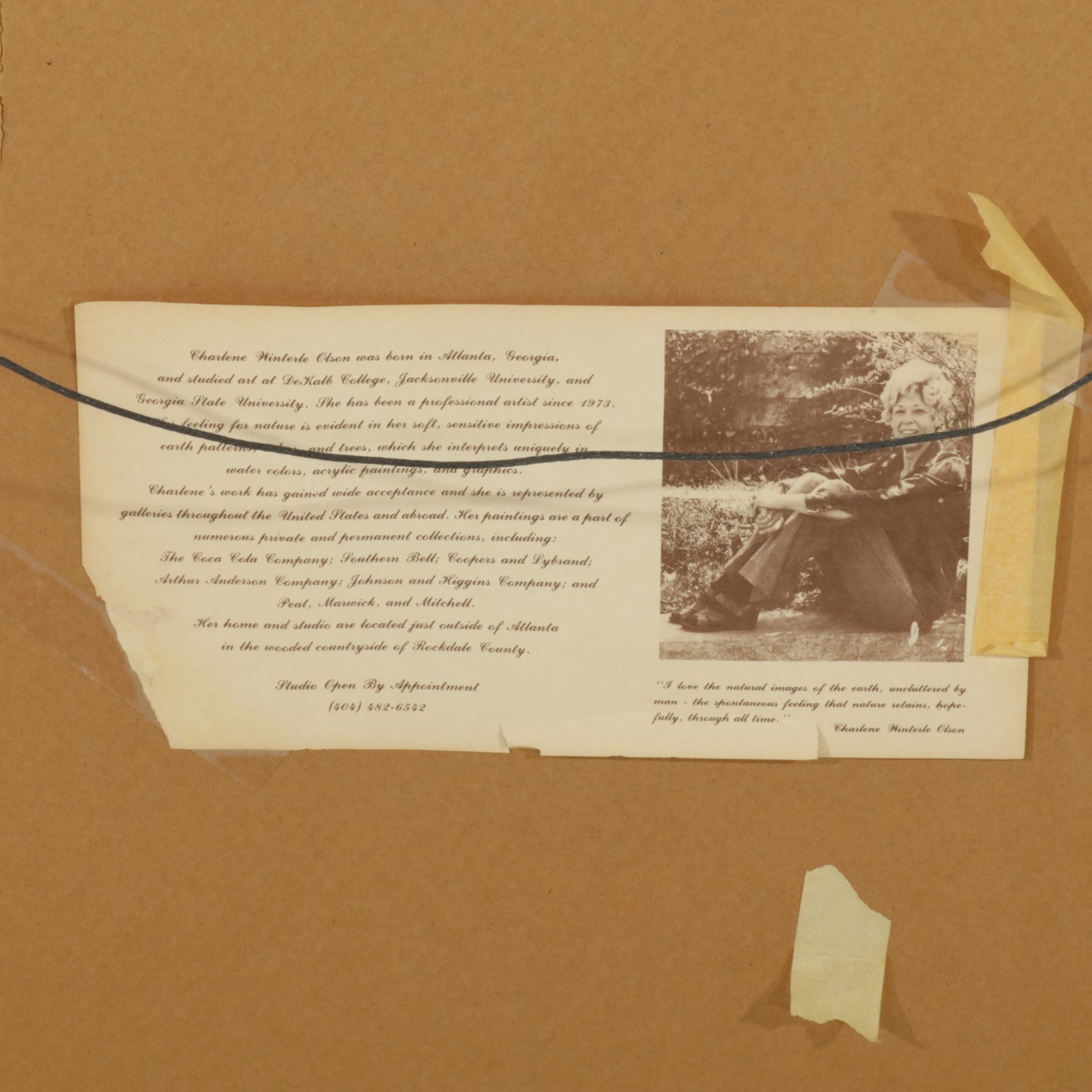 Charlene Winterle Olson Landscape Watercolor Painting, Late 20th Century