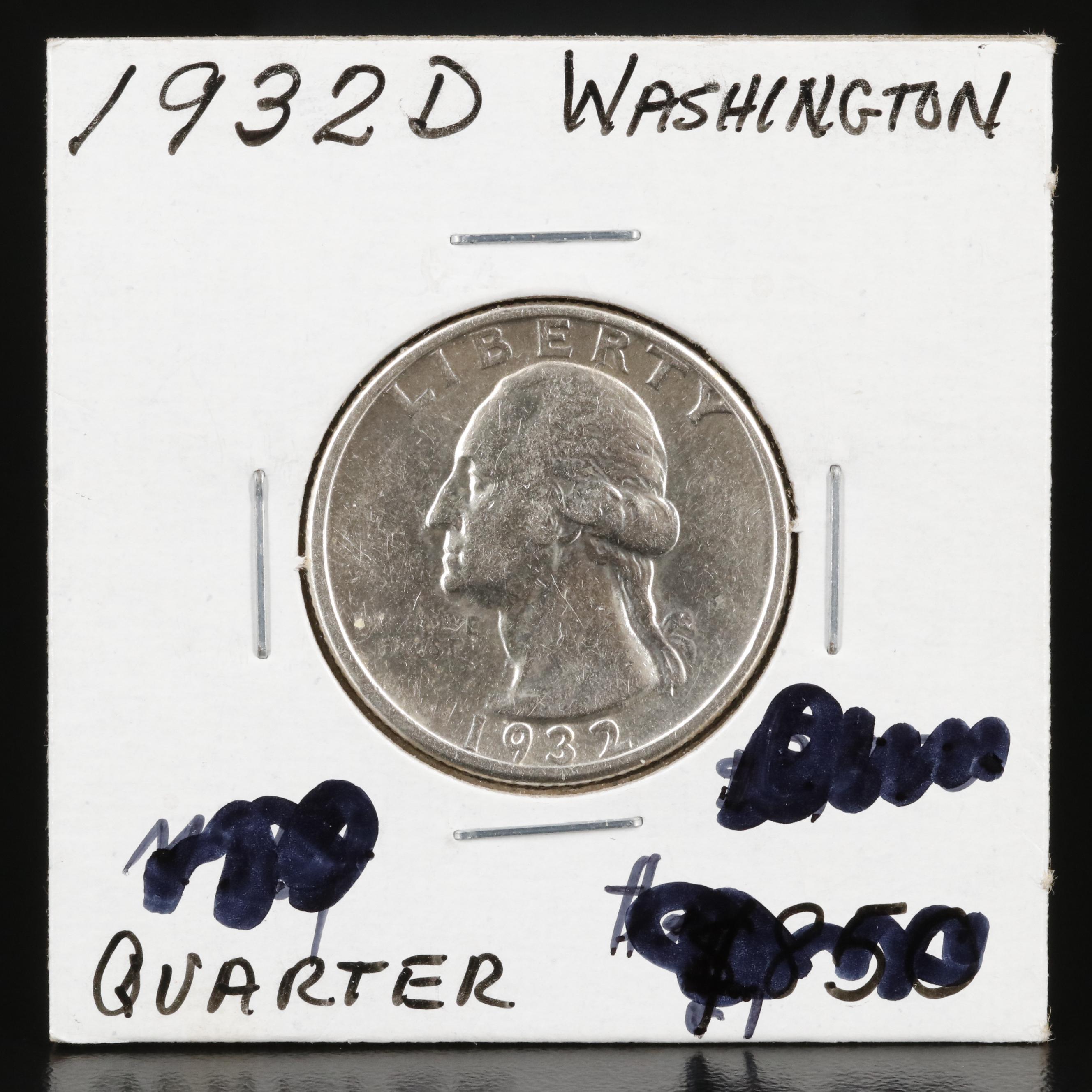 Key Date Low Mintage 1932-D Washington Silver Quarter