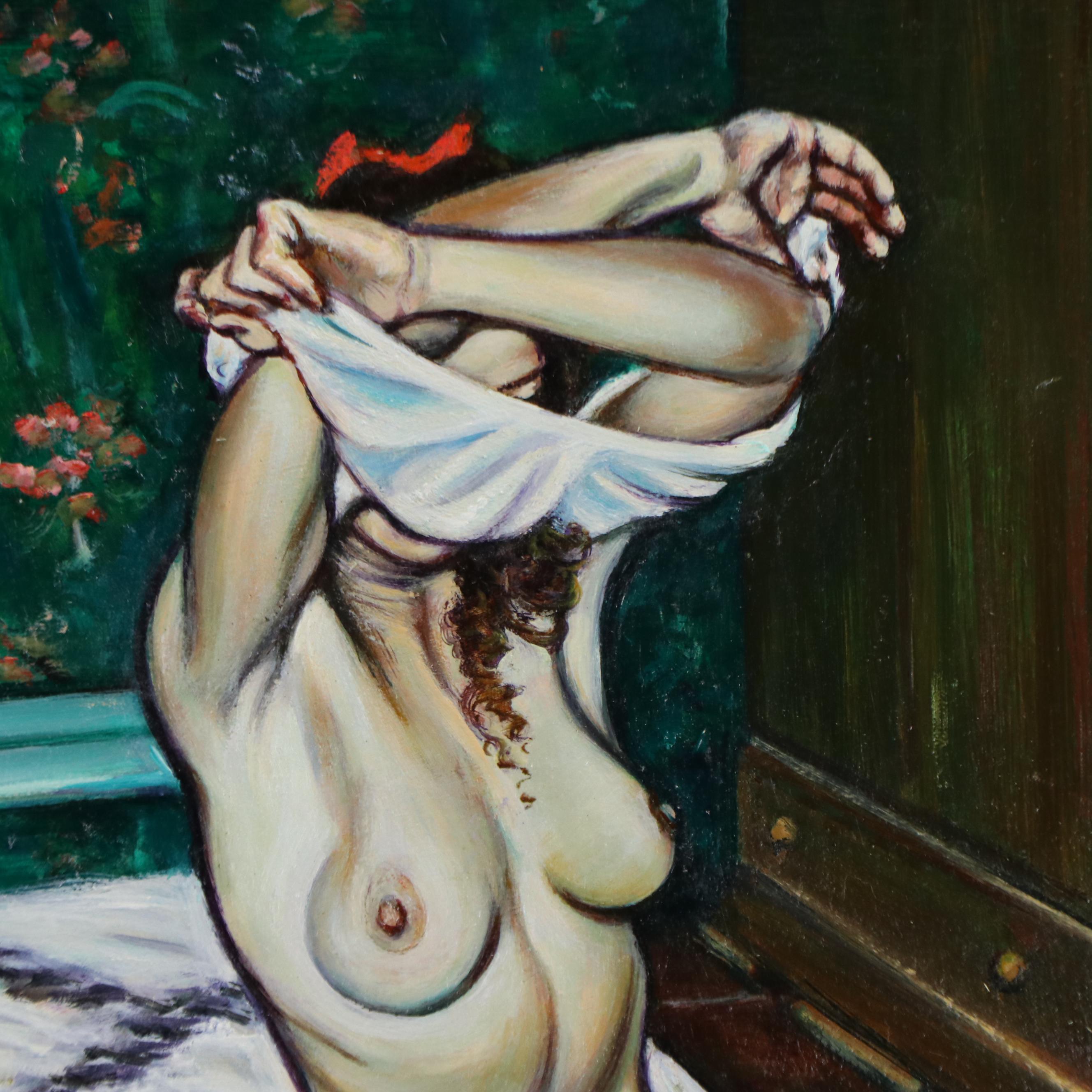Philip Corley Figurative Oil Painting of Female Nude Undressing