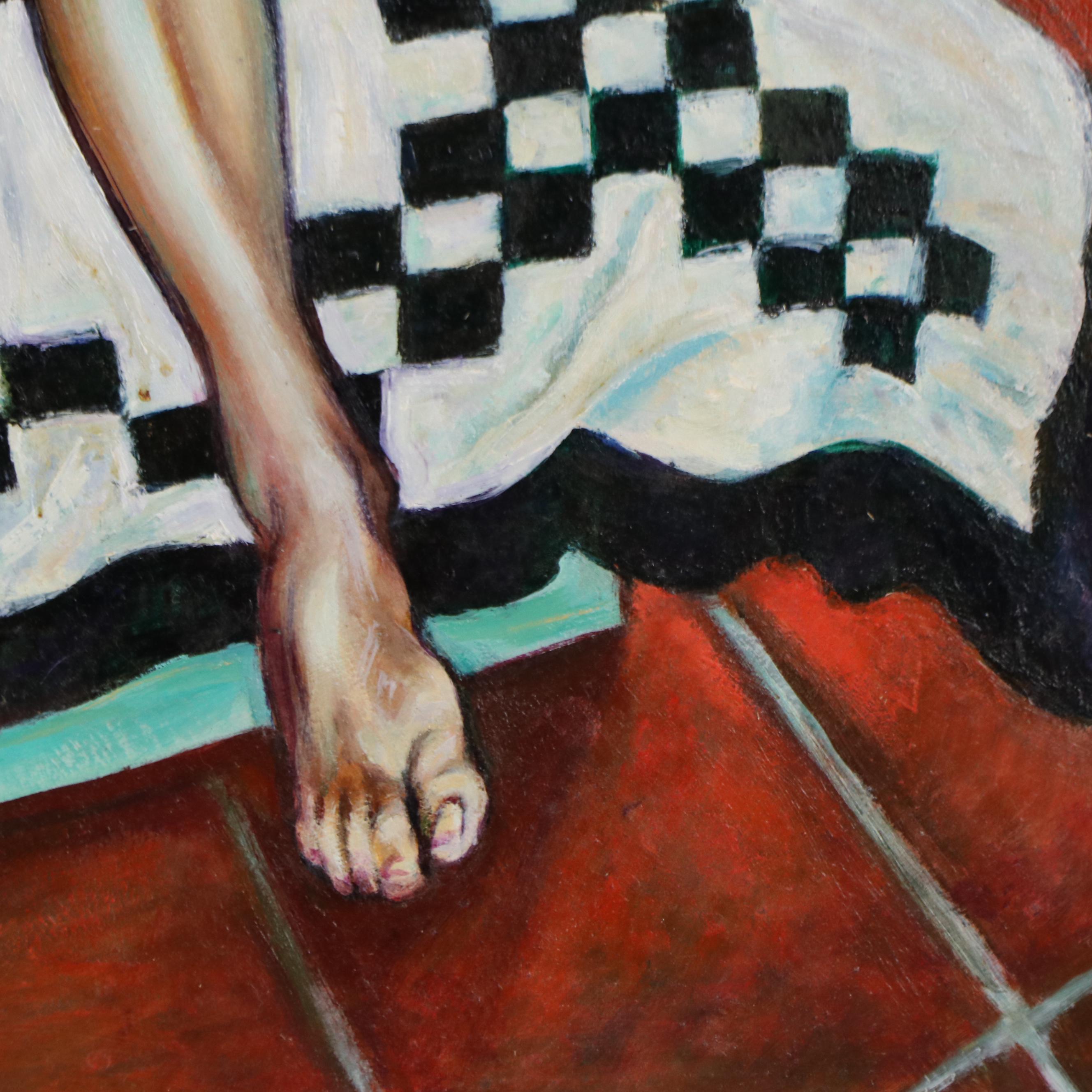 Philip Corley Figurative Oil Painting of Female Nude Undressing