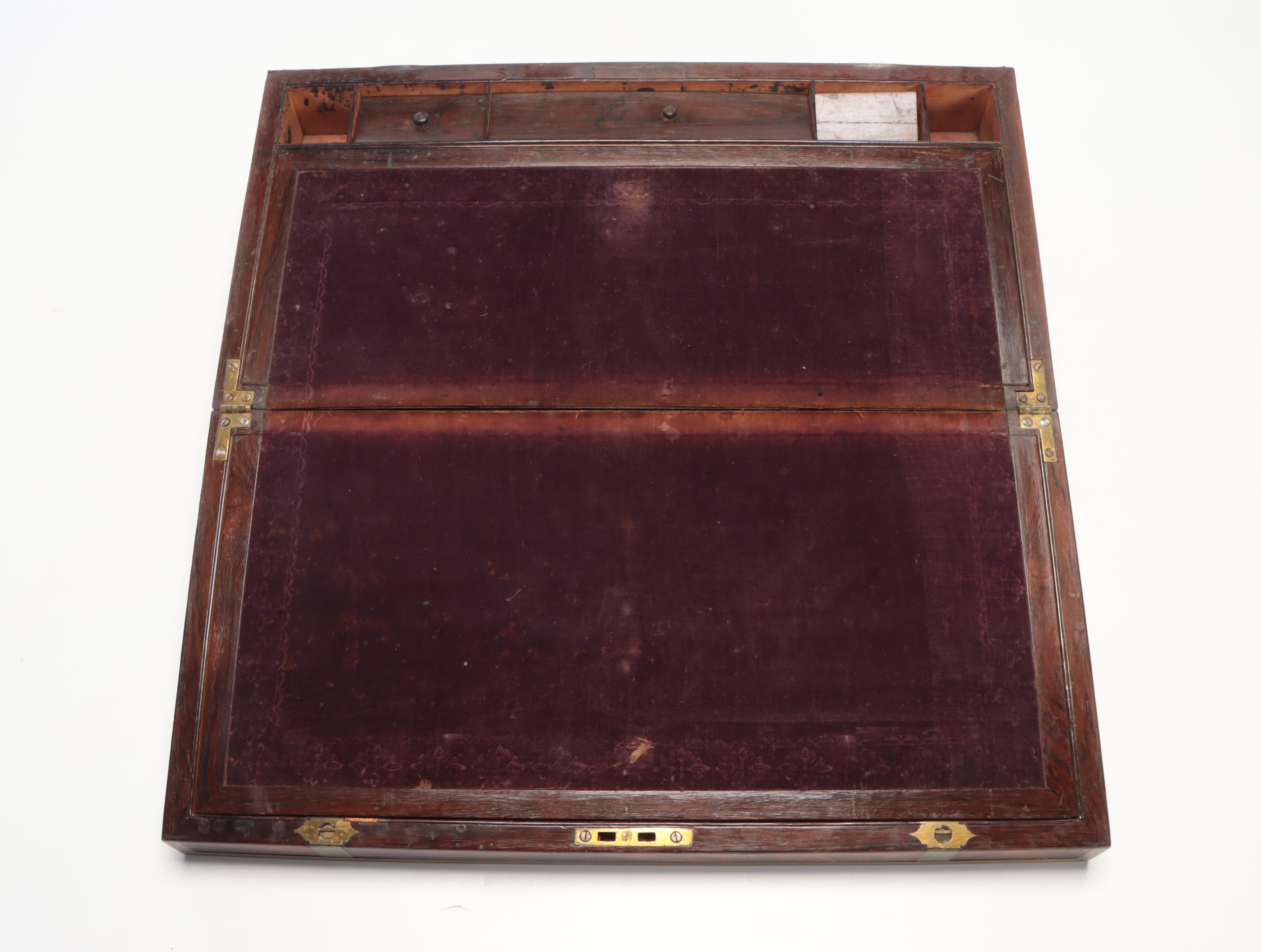Victorian Brass-Mounted Rosewood Lap Desk, 19th Century