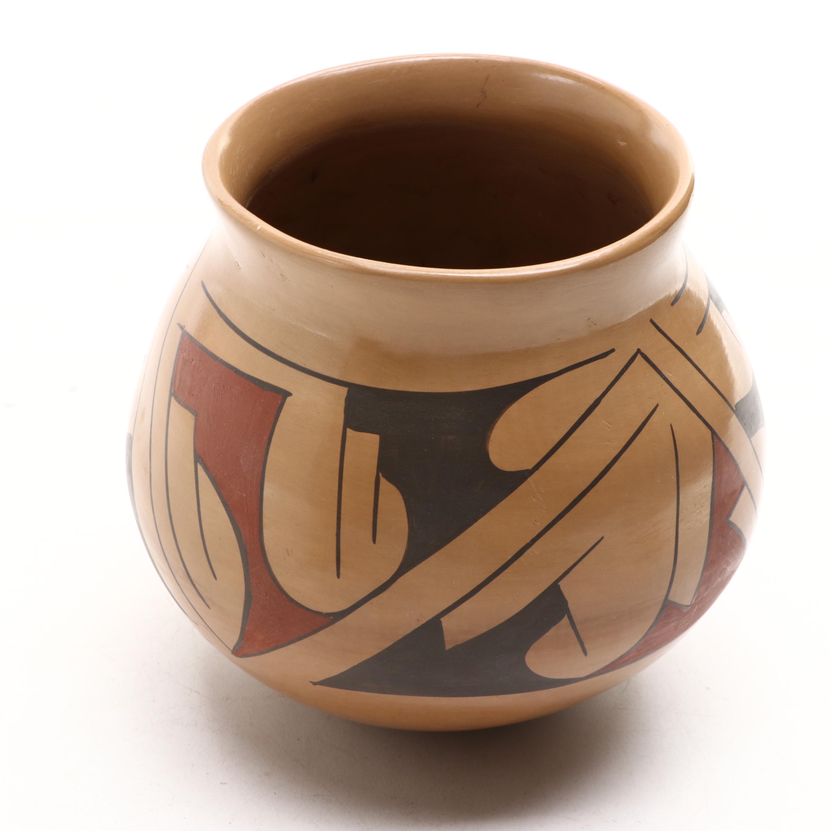 Rafael Silveira Mexican Earthenware Olla with Pueblo Style Vase