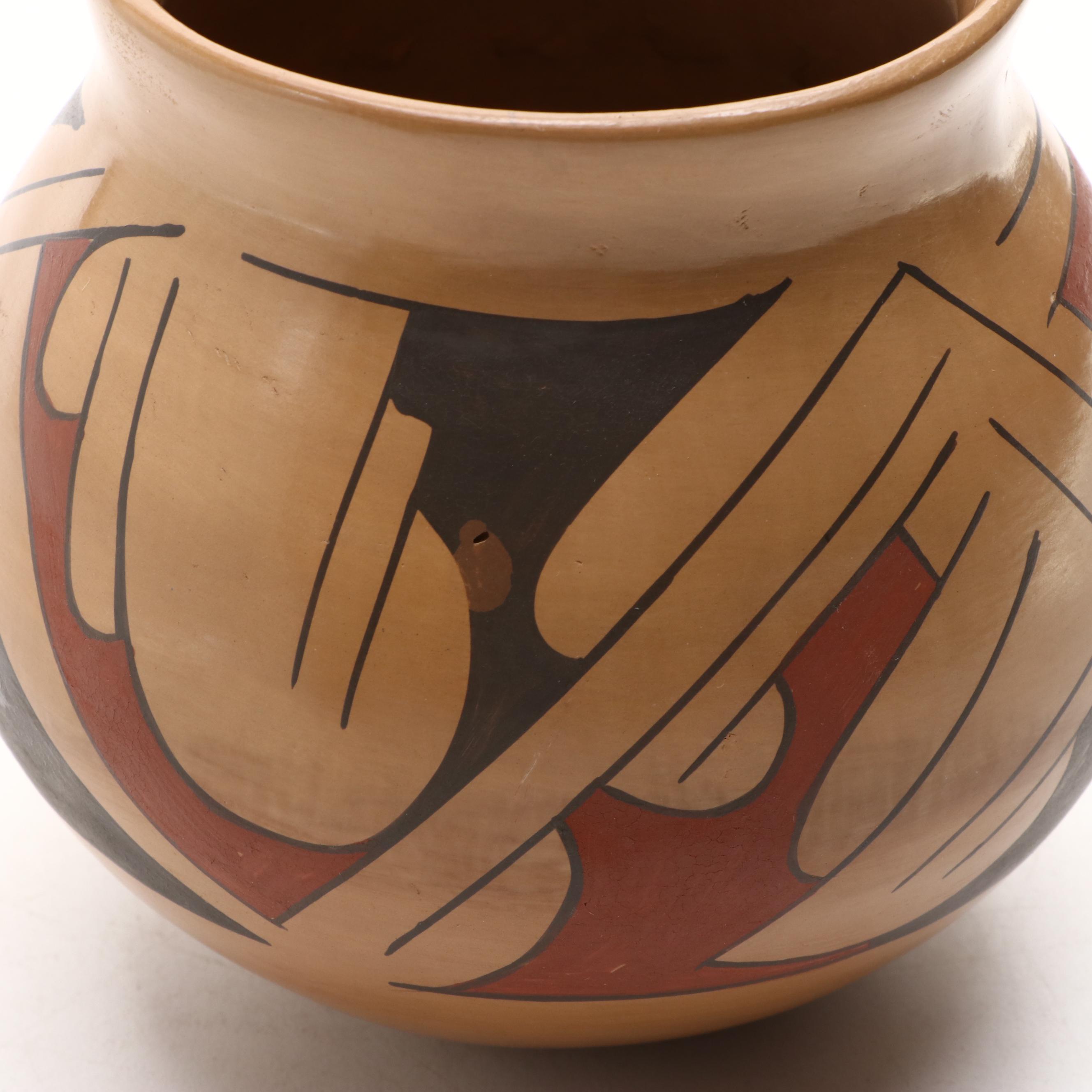 Rafael Silveira Mexican Earthenware Olla with Pueblo Style Vase