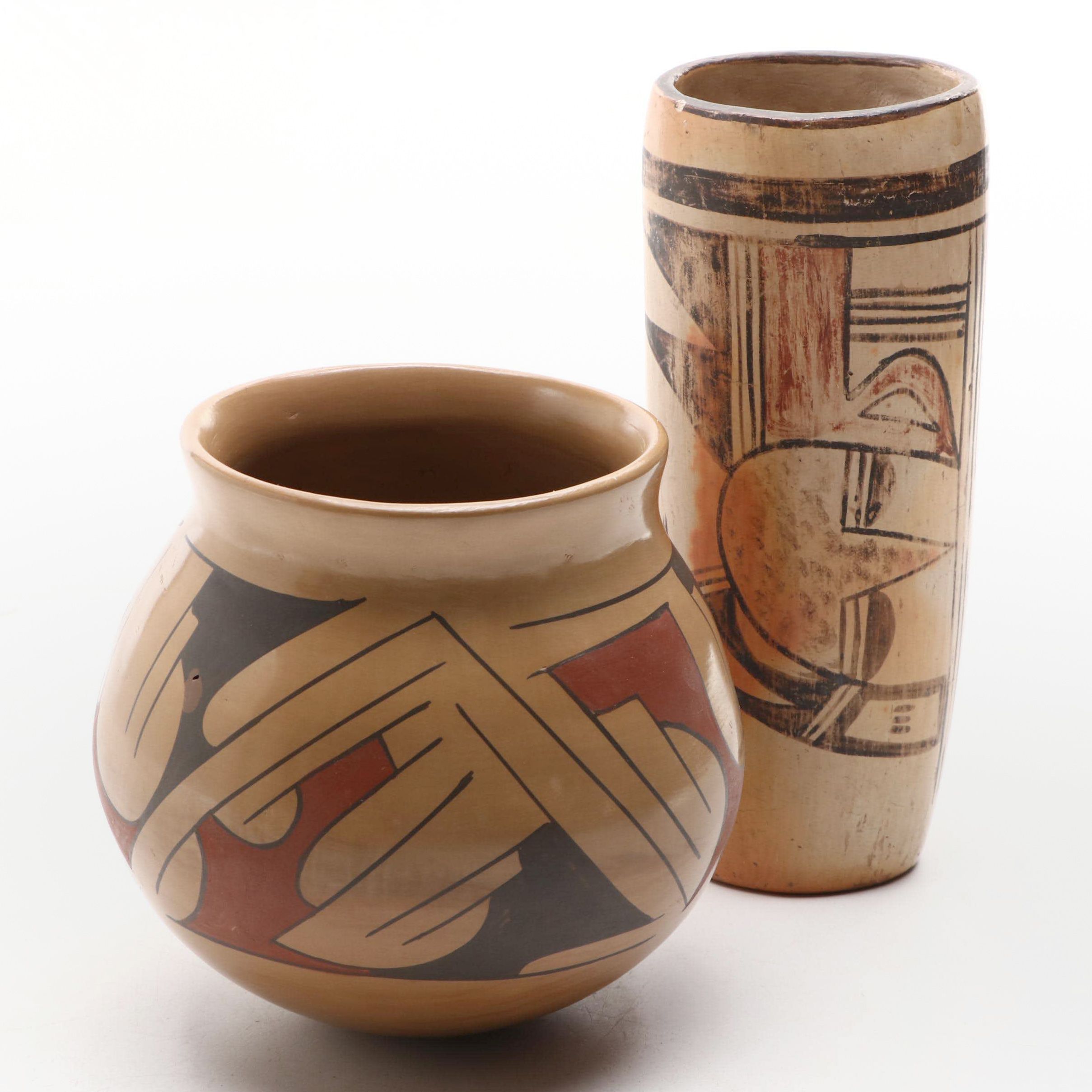 Rafael Silveira Mexican Earthenware Olla with Pueblo Style Vase