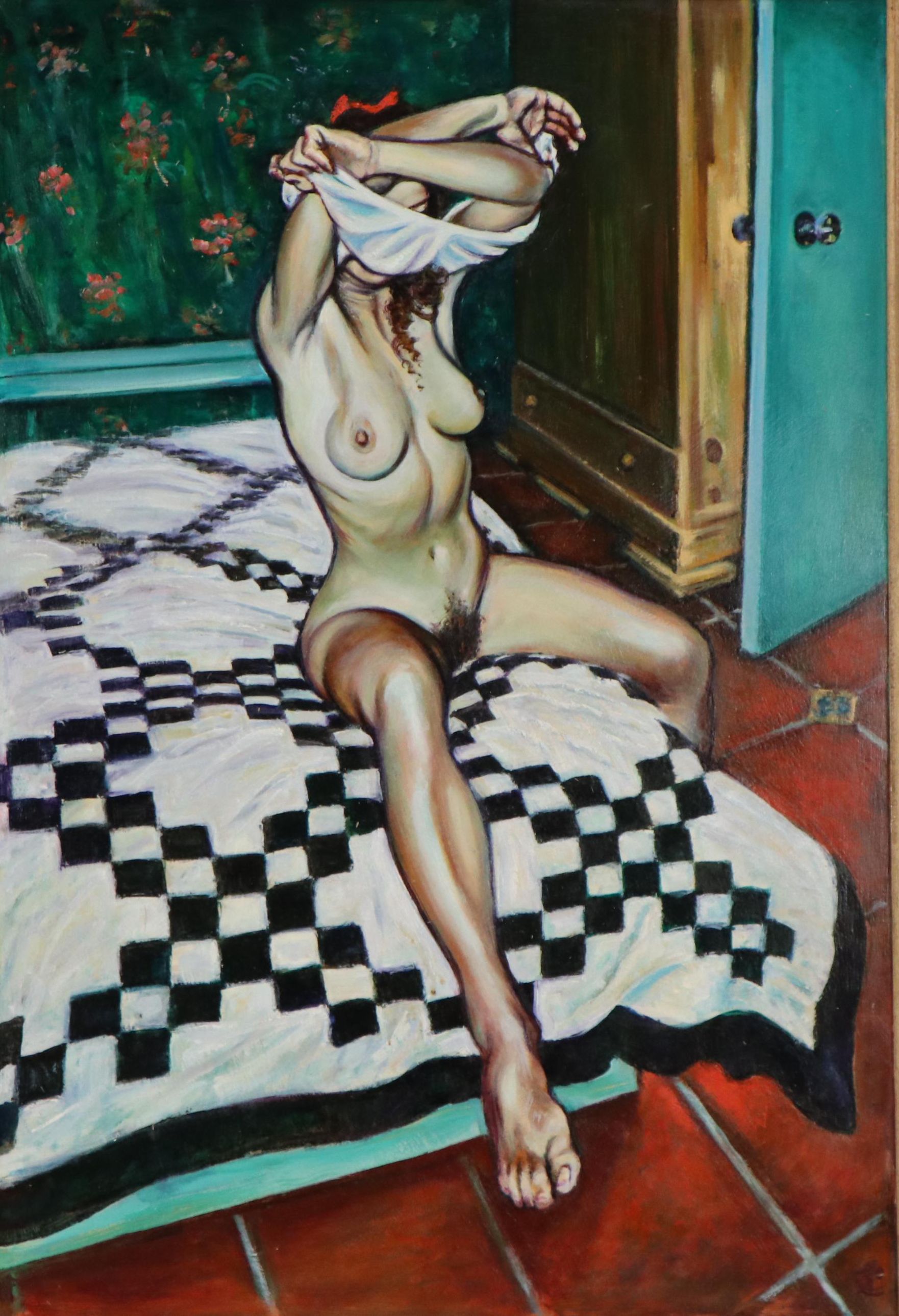 Philip Corley Figurative Oil Painting of Female Nude Undressing