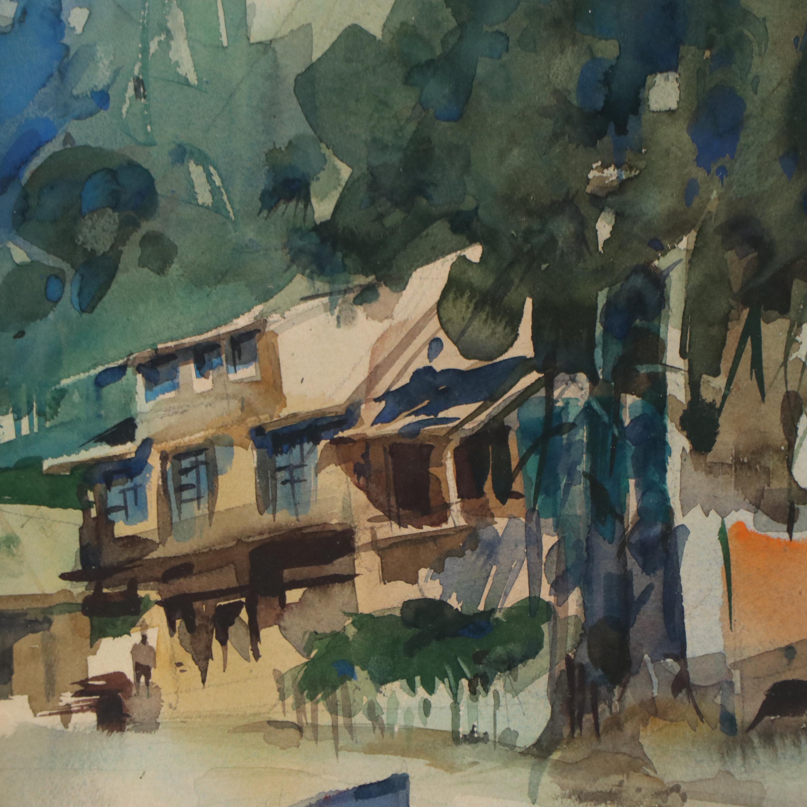 John Droska Watercolor Landscape Painting, Mid to Late 20th Century