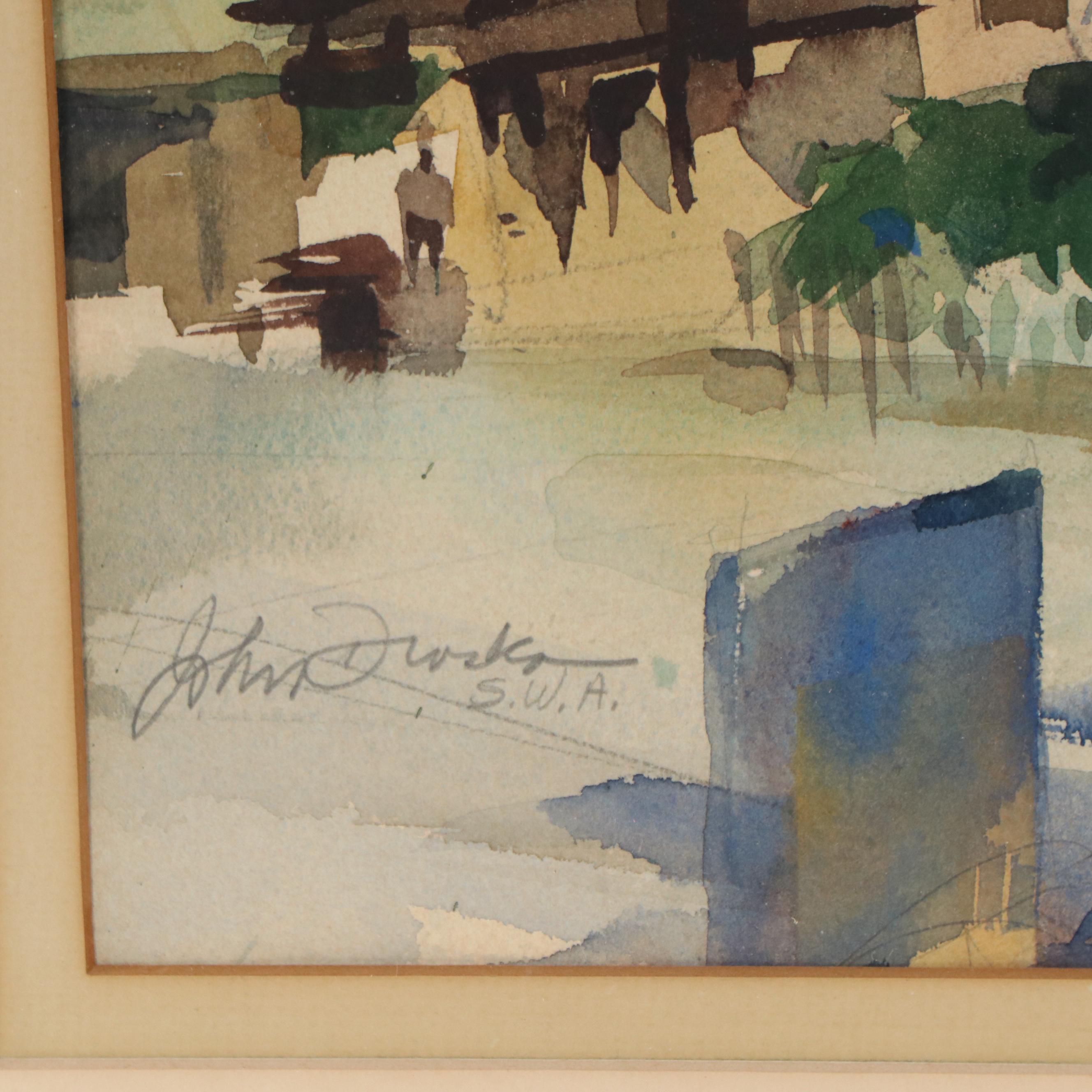 John Droska Watercolor Landscape Painting, Mid to Late 20th Century