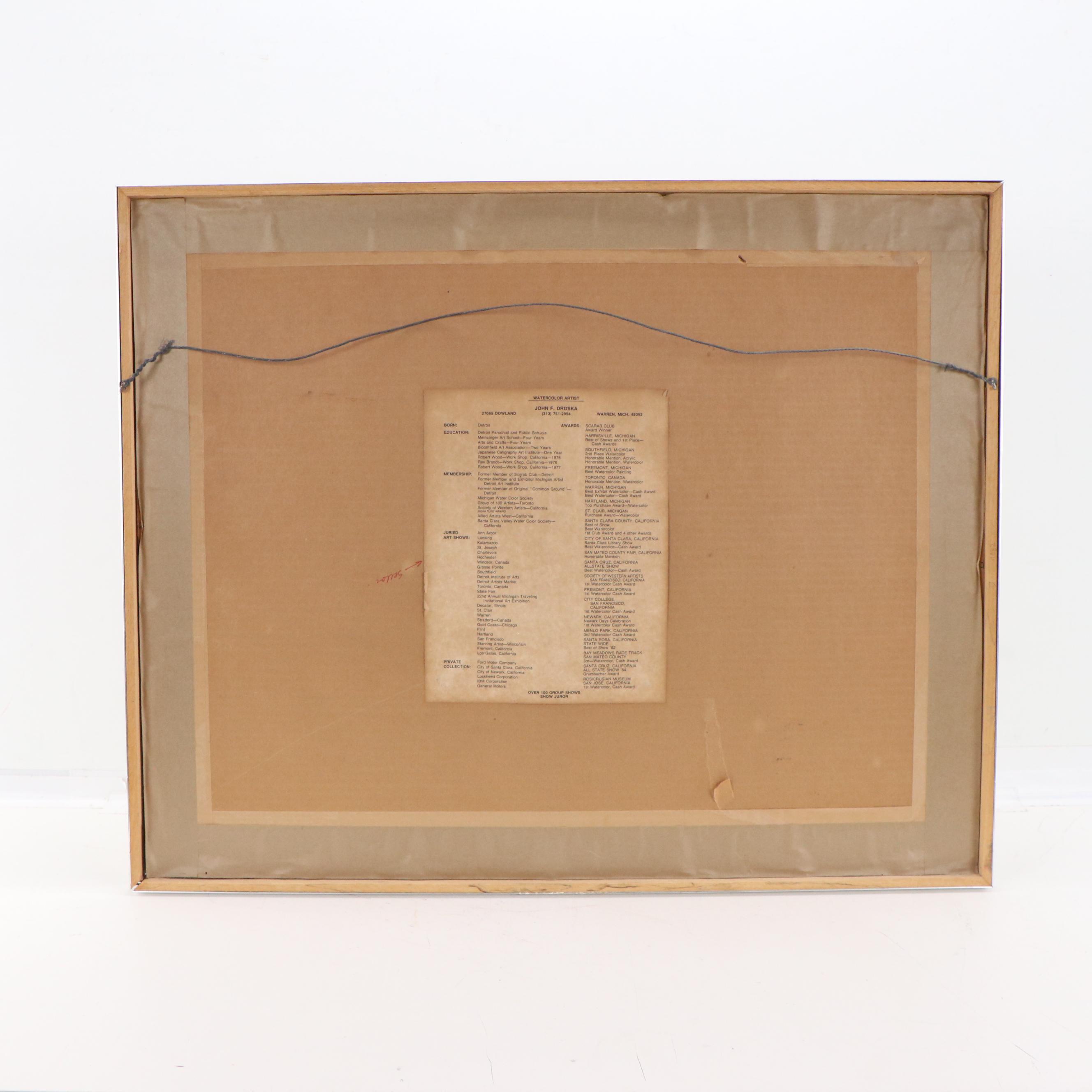 John Droska Watercolor Landscape Painting, Mid to Late 20th Century