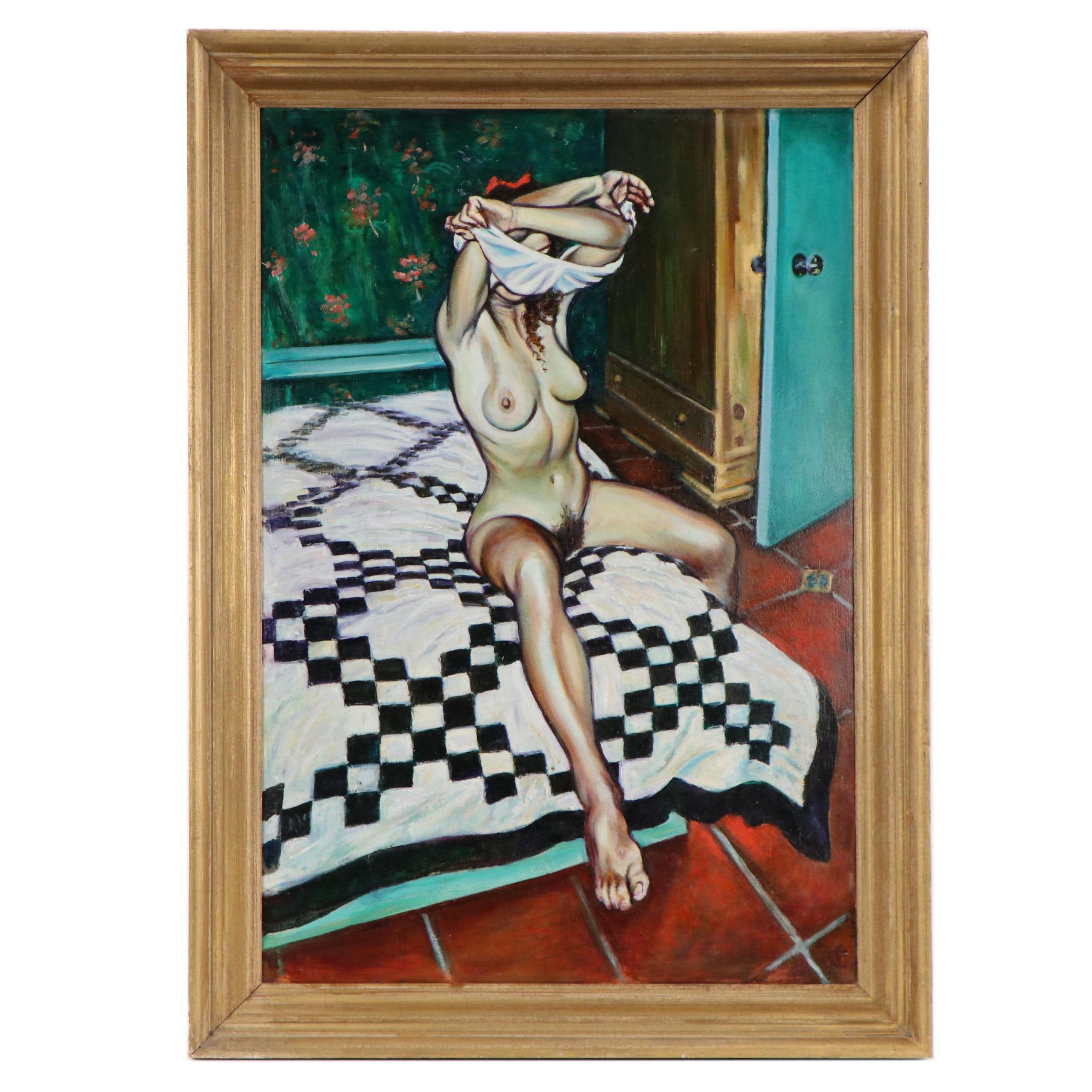 Philip Corley Figurative Oil Painting of Female Nude Undressing