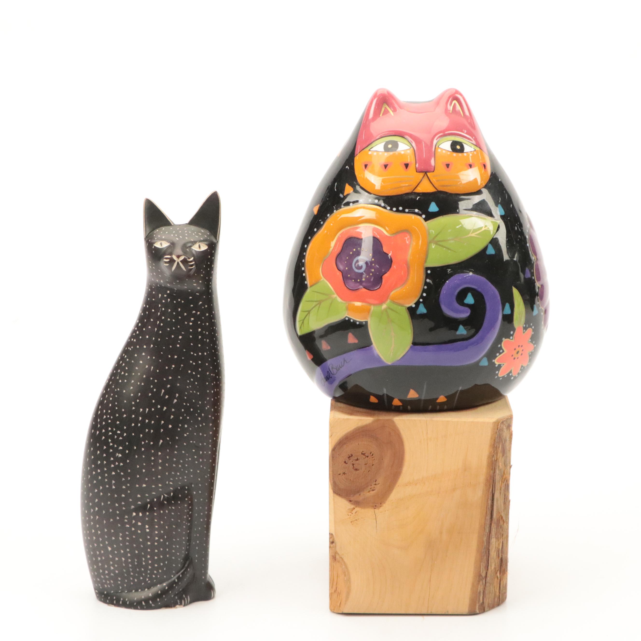 Bella Case by Ganz Ceramic Cat Figurine with Kenyan Carved Stone Cat Figurine