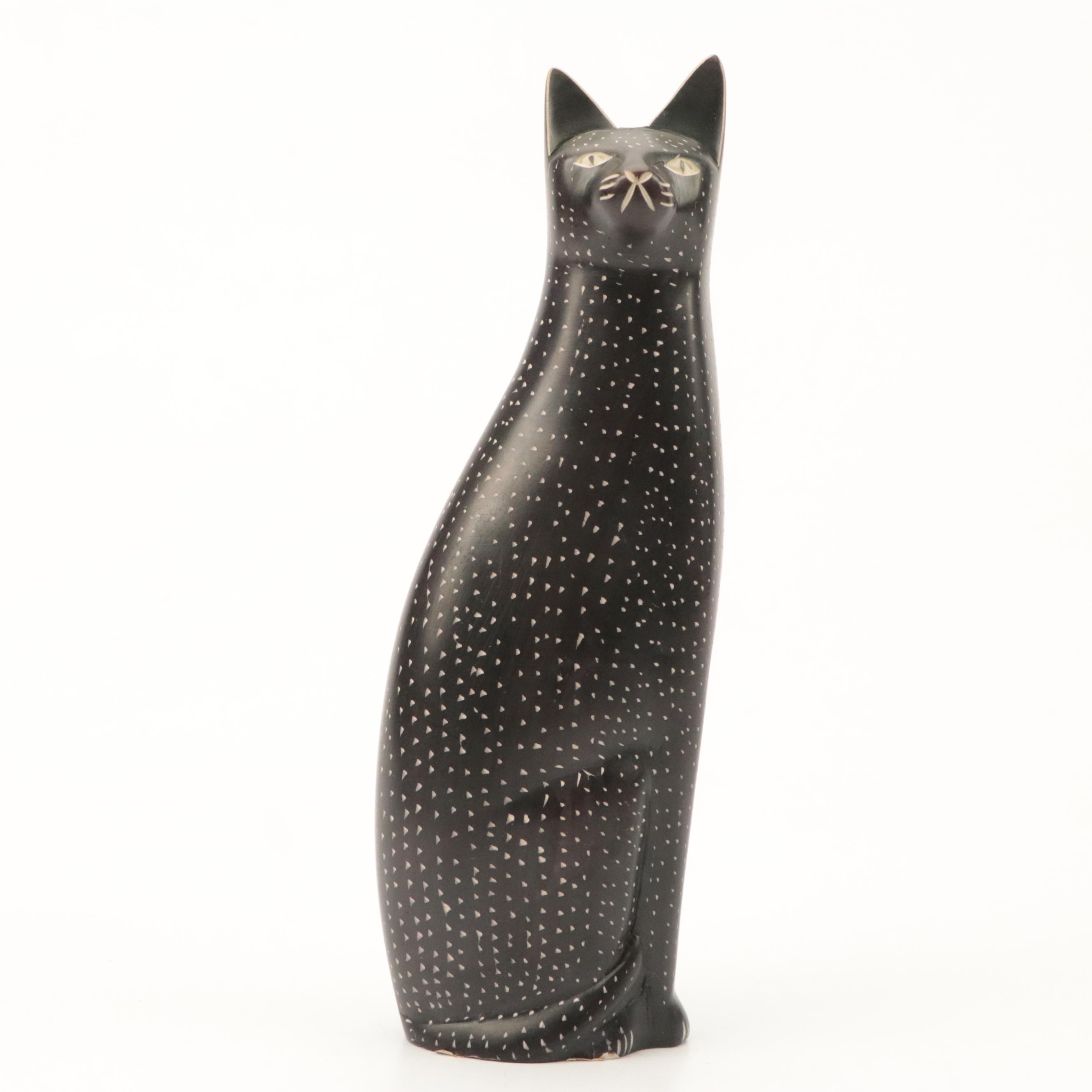 Bella Case by Ganz Ceramic Cat Figurine with Kenyan Carved Stone Cat Figurine