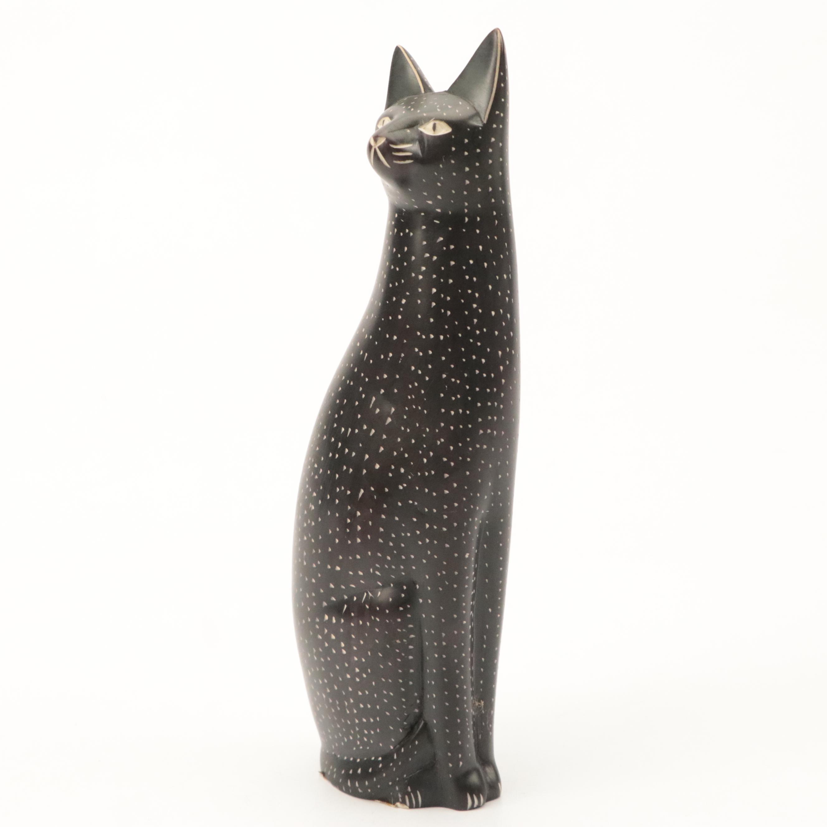 Bella Case by Ganz Ceramic Cat Figurine with Kenyan Carved Stone Cat Figurine