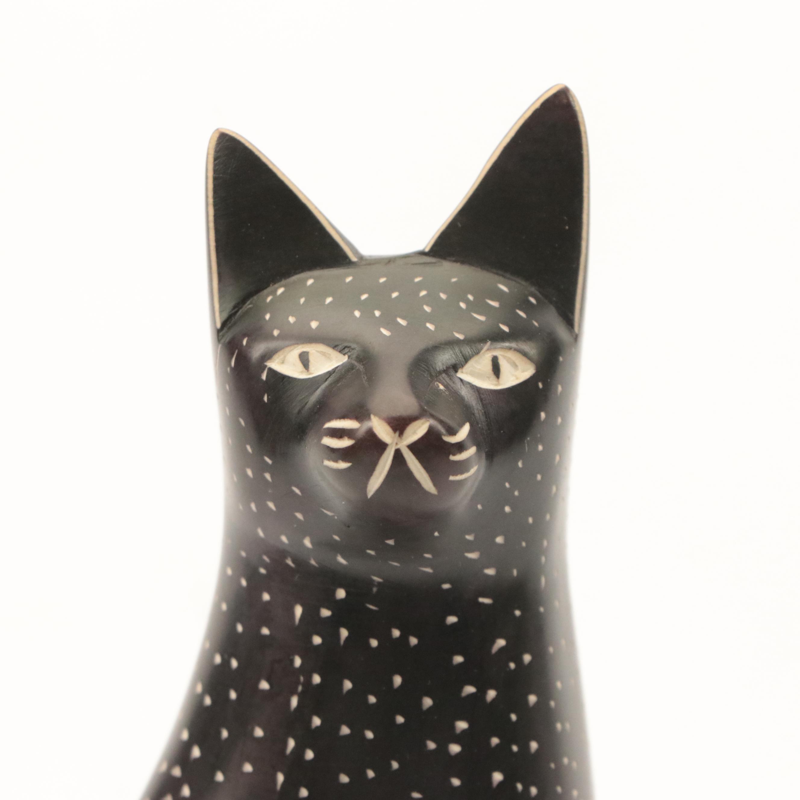 Bella Case by Ganz Ceramic Cat Figurine with Kenyan Carved Stone Cat Figurine
