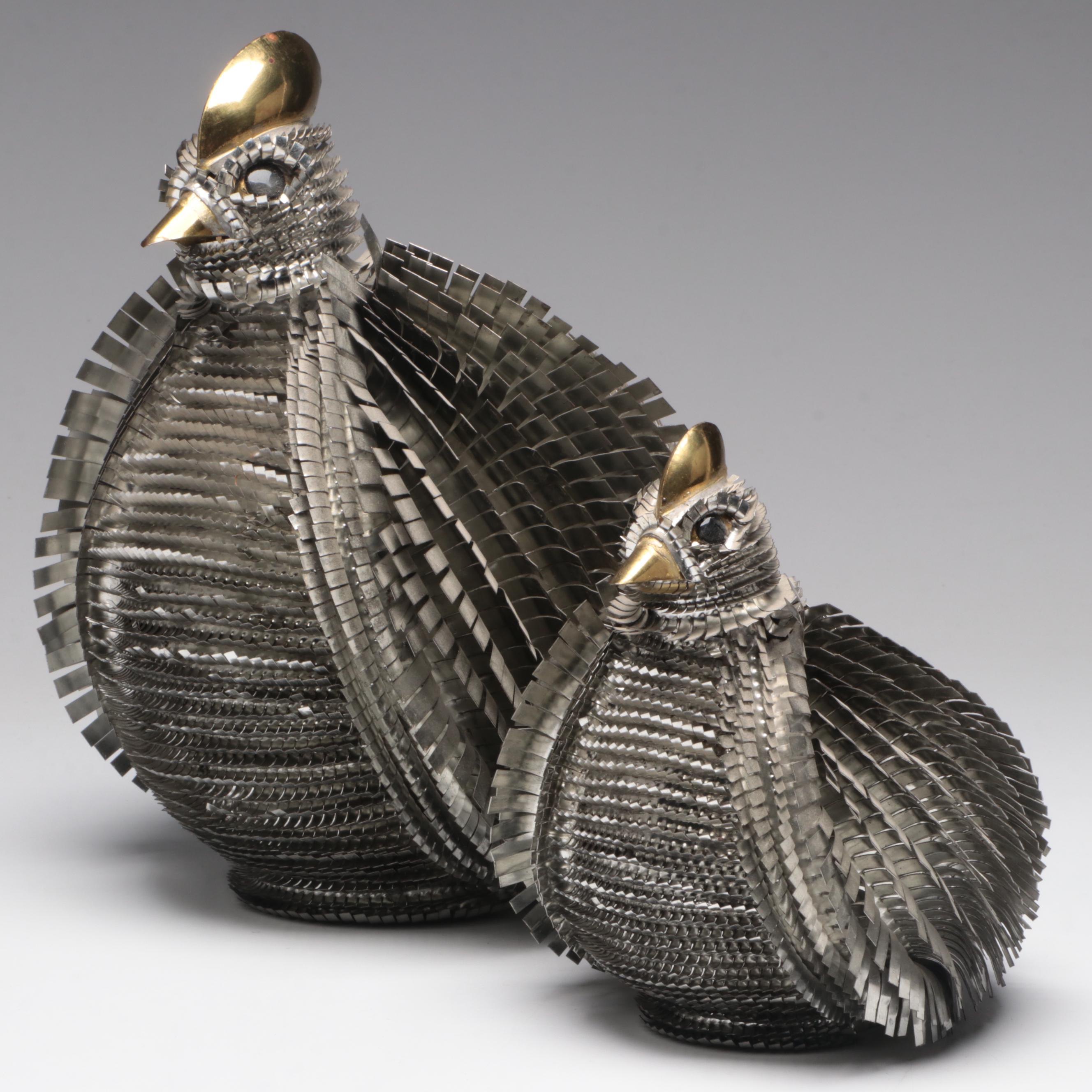 Brutalist Bustamante Style Mixed Metal Quail Figurines EBTH