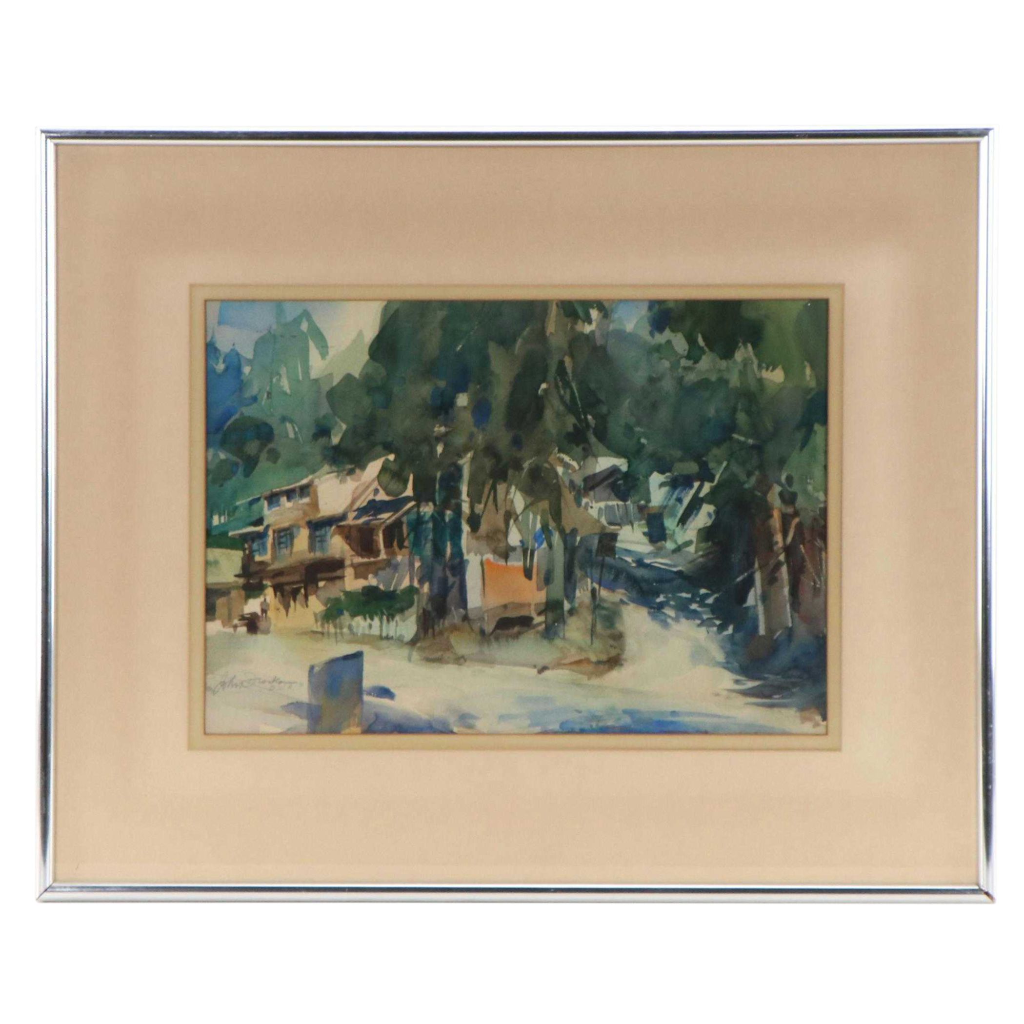 John Droska Watercolor Landscape Painting, Mid to Late 20th Century