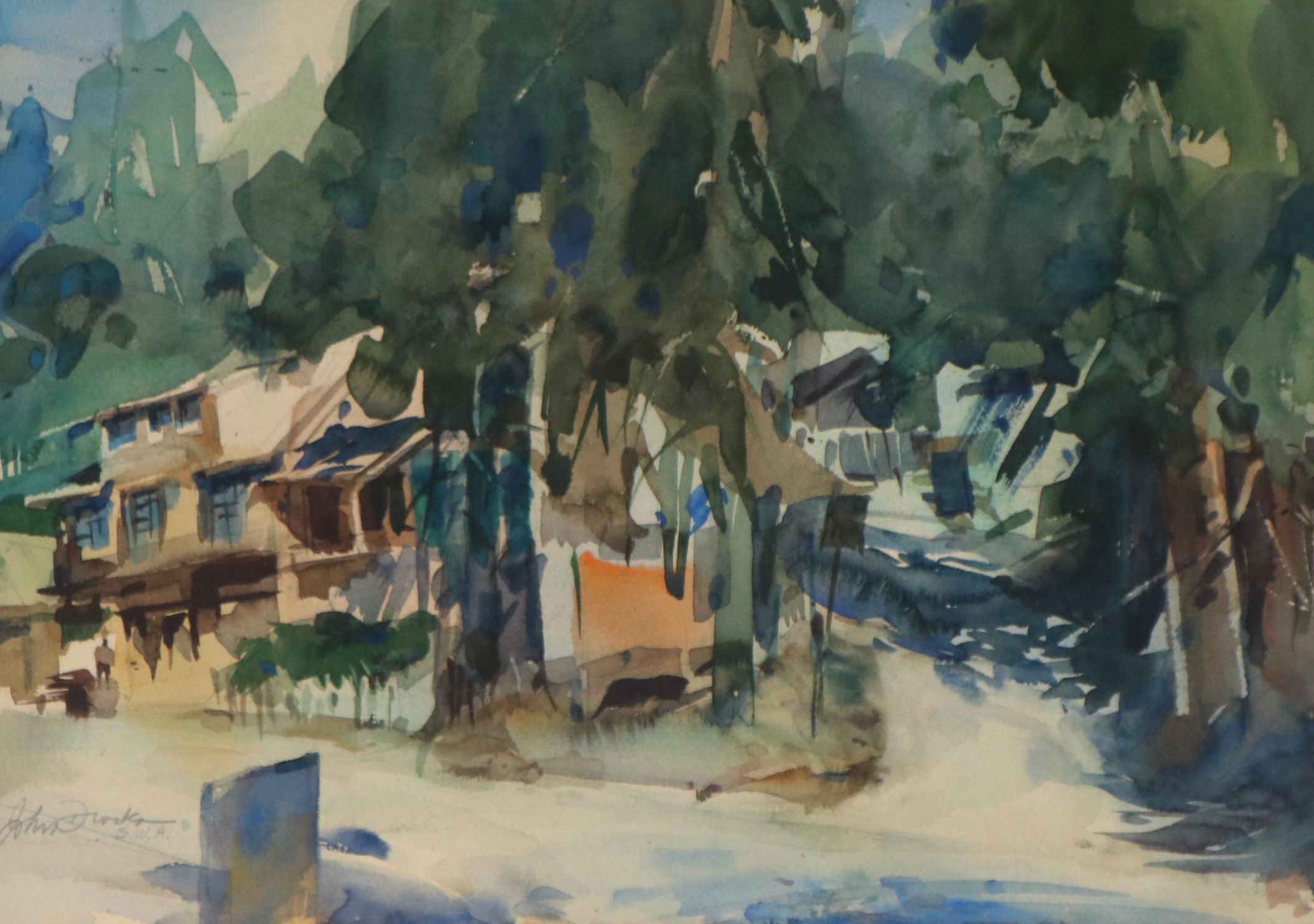 John Droska Watercolor Landscape Painting, Mid to Late 20th Century