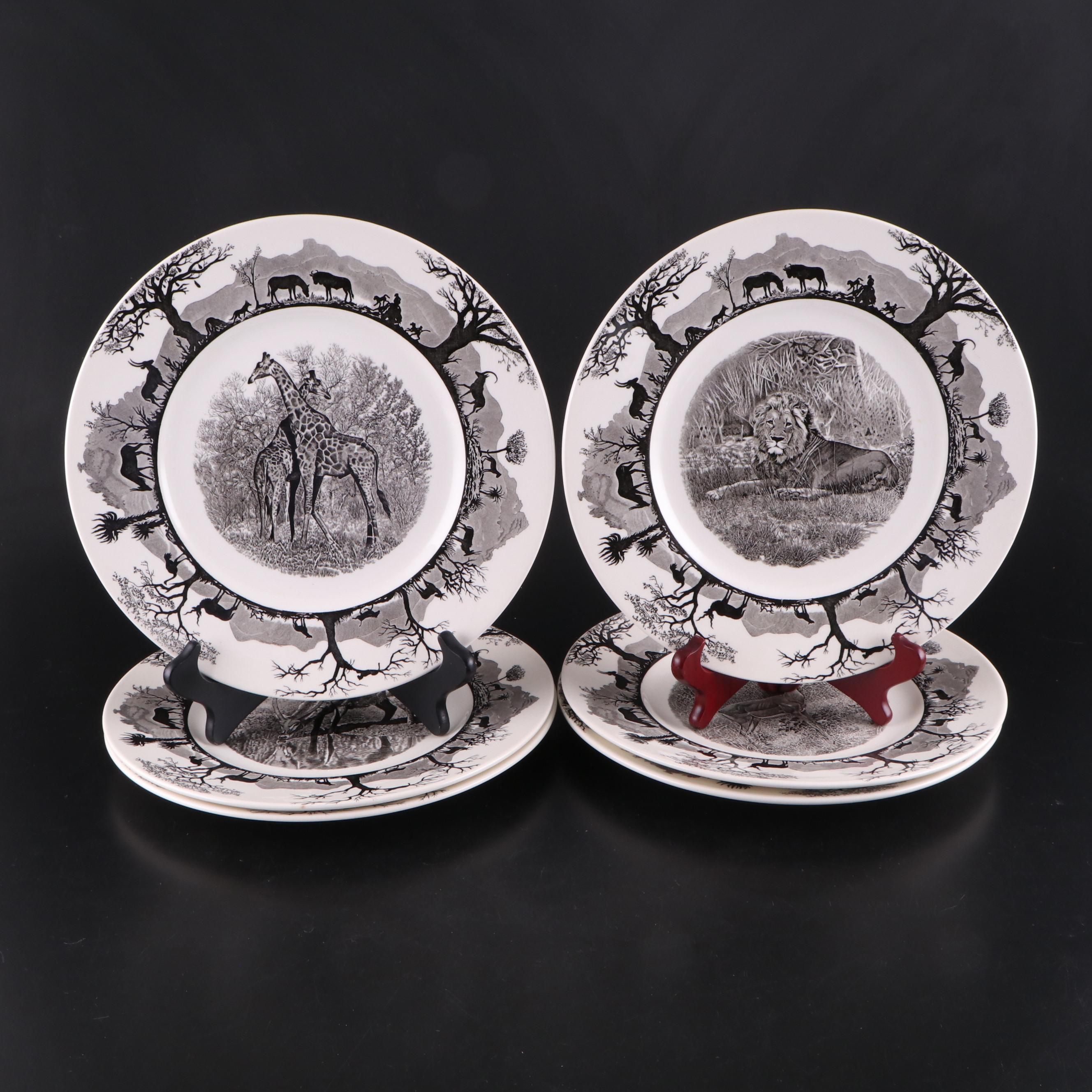 Wedgwood "Kruger National Park" Ceramic Dinner Plates with Highball Glasses