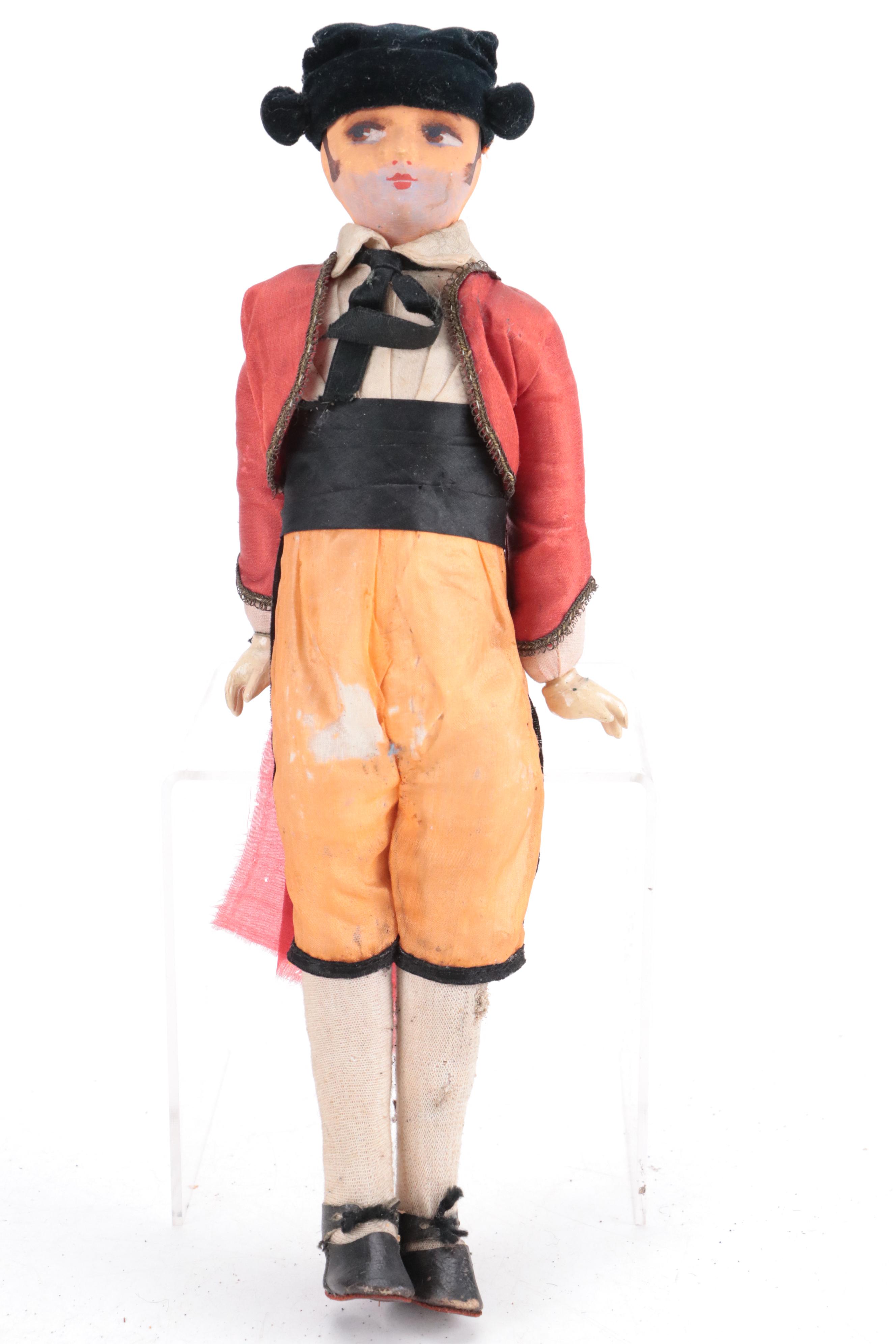 Cloth Mask Faced Medieval Court and Other Souvenir Dolls, Early to Mid-20th C.