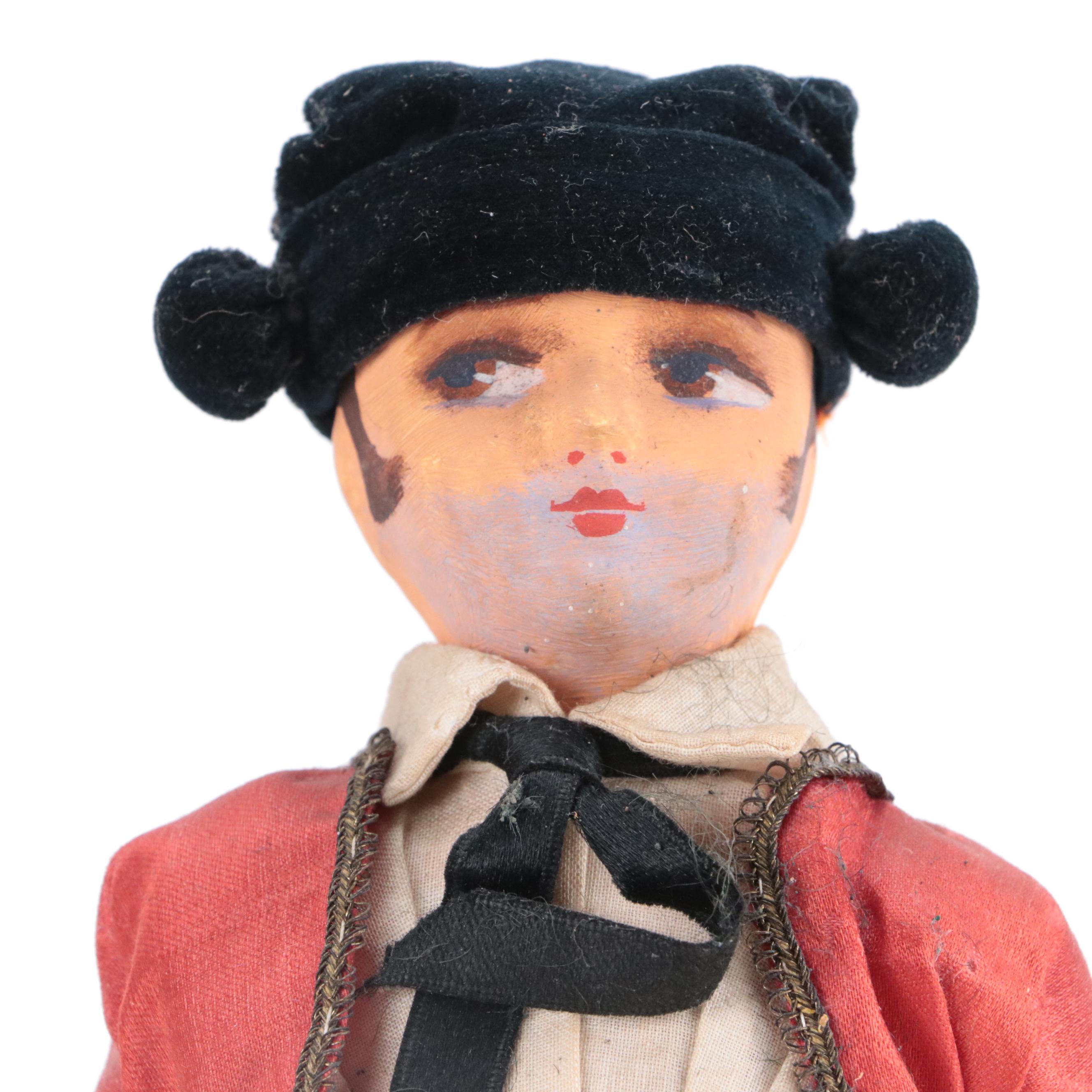 Cloth Mask Faced Medieval Court and Other Souvenir Dolls, Early to Mid-20th C.