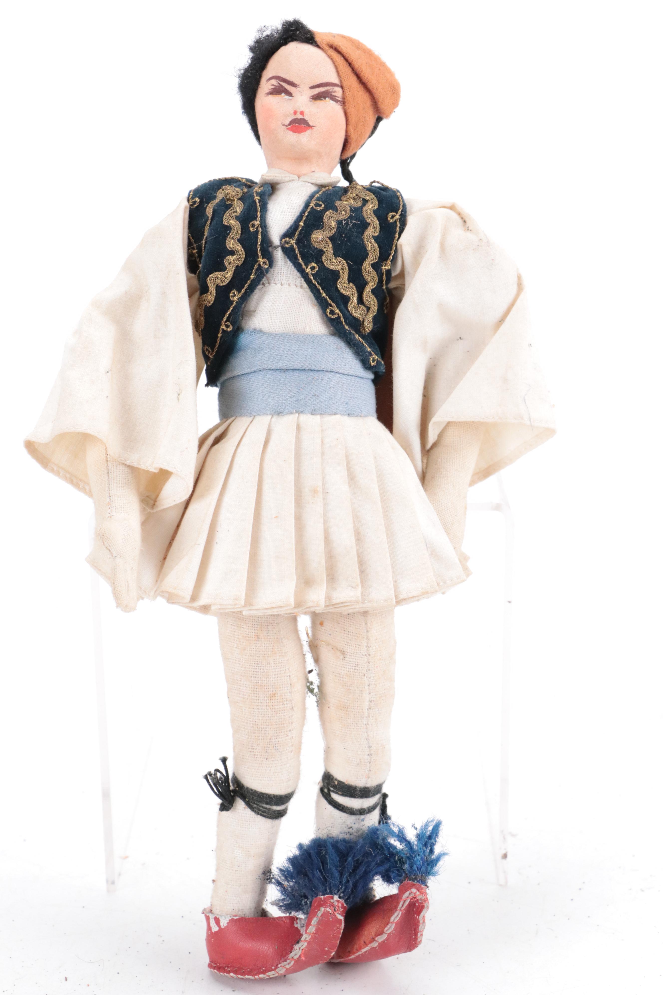 Cloth Mask Faced Medieval Court and Other Souvenir Dolls, Early to Mid-20th C.