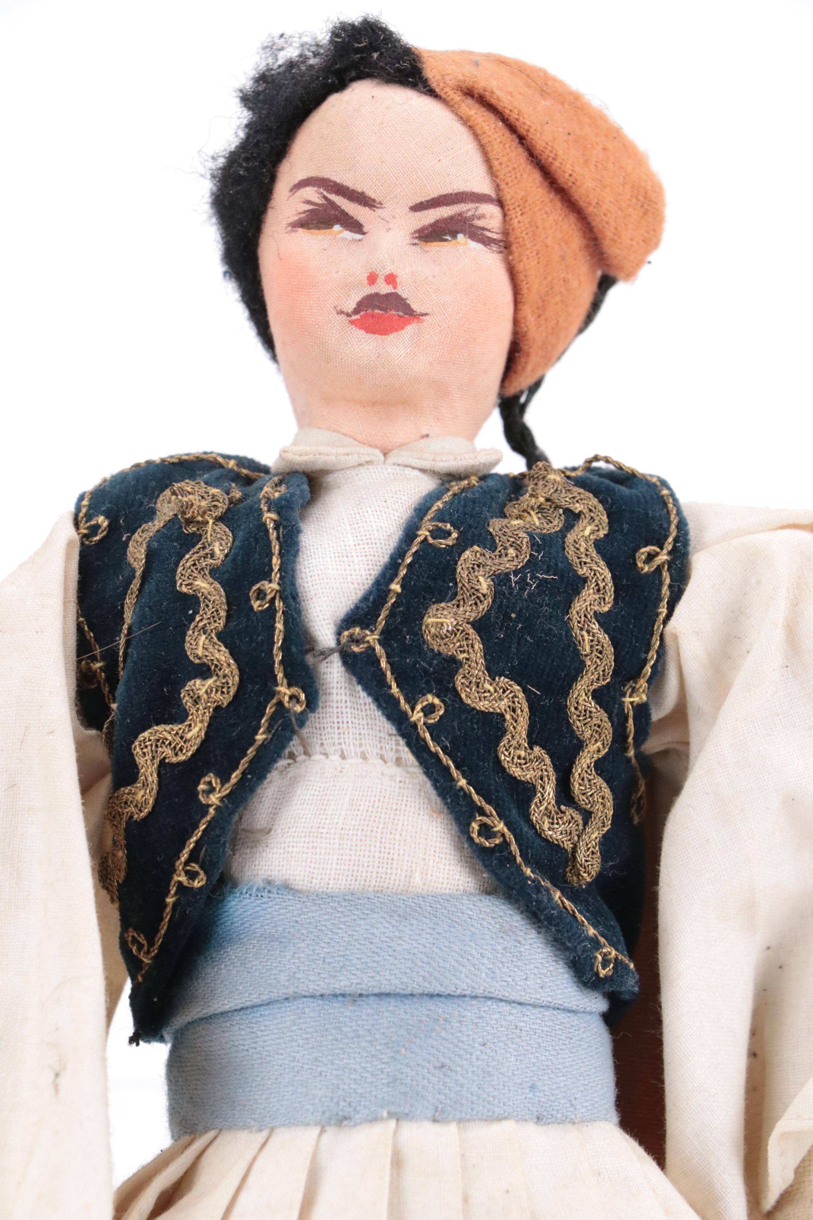 Cloth Mask Faced Medieval Court and Other Souvenir Dolls, Early to Mid-20th C.