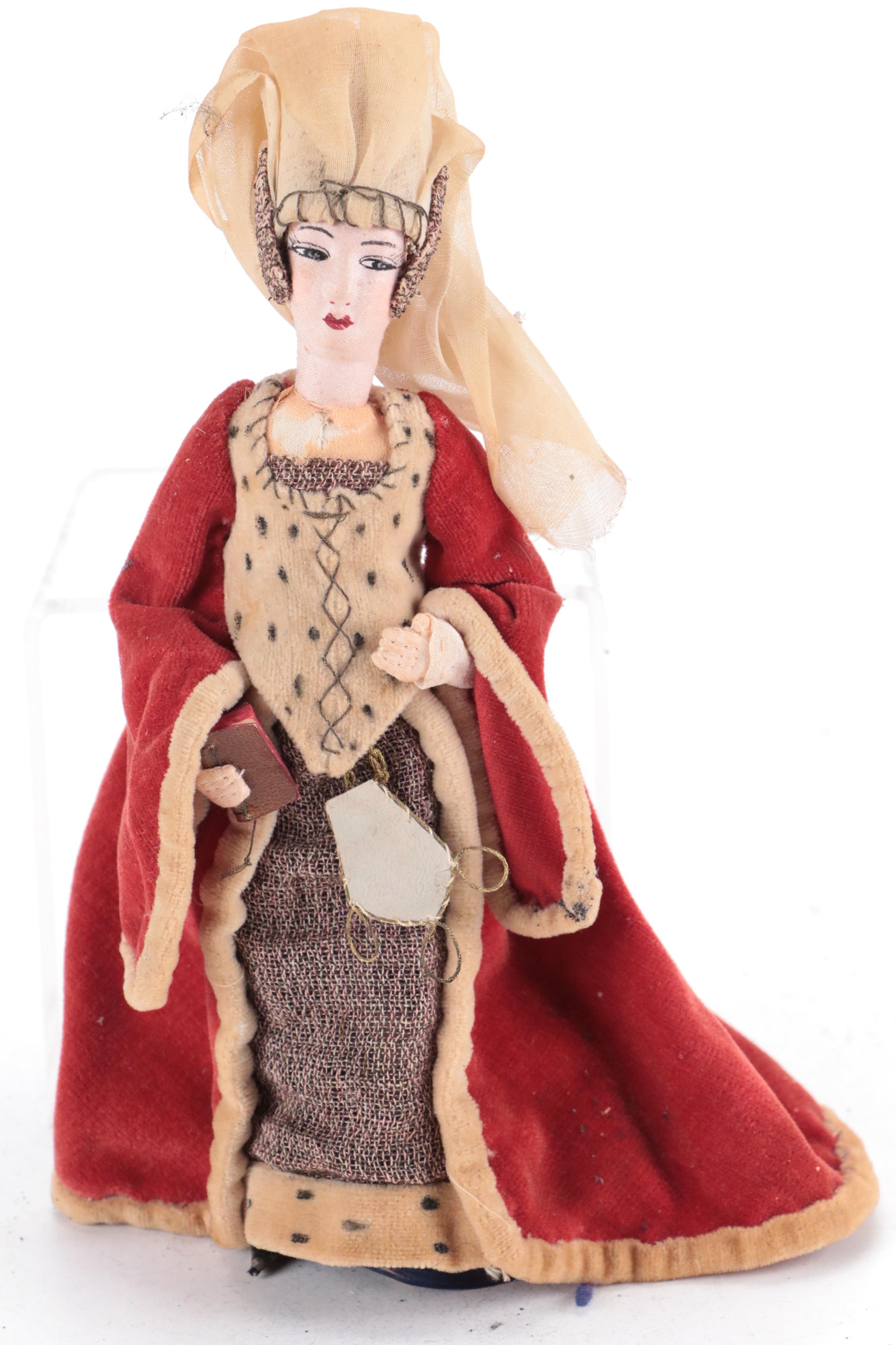 Cloth Mask Faced Medieval Court and Other Souvenir Dolls, Early to Mid-20th C.