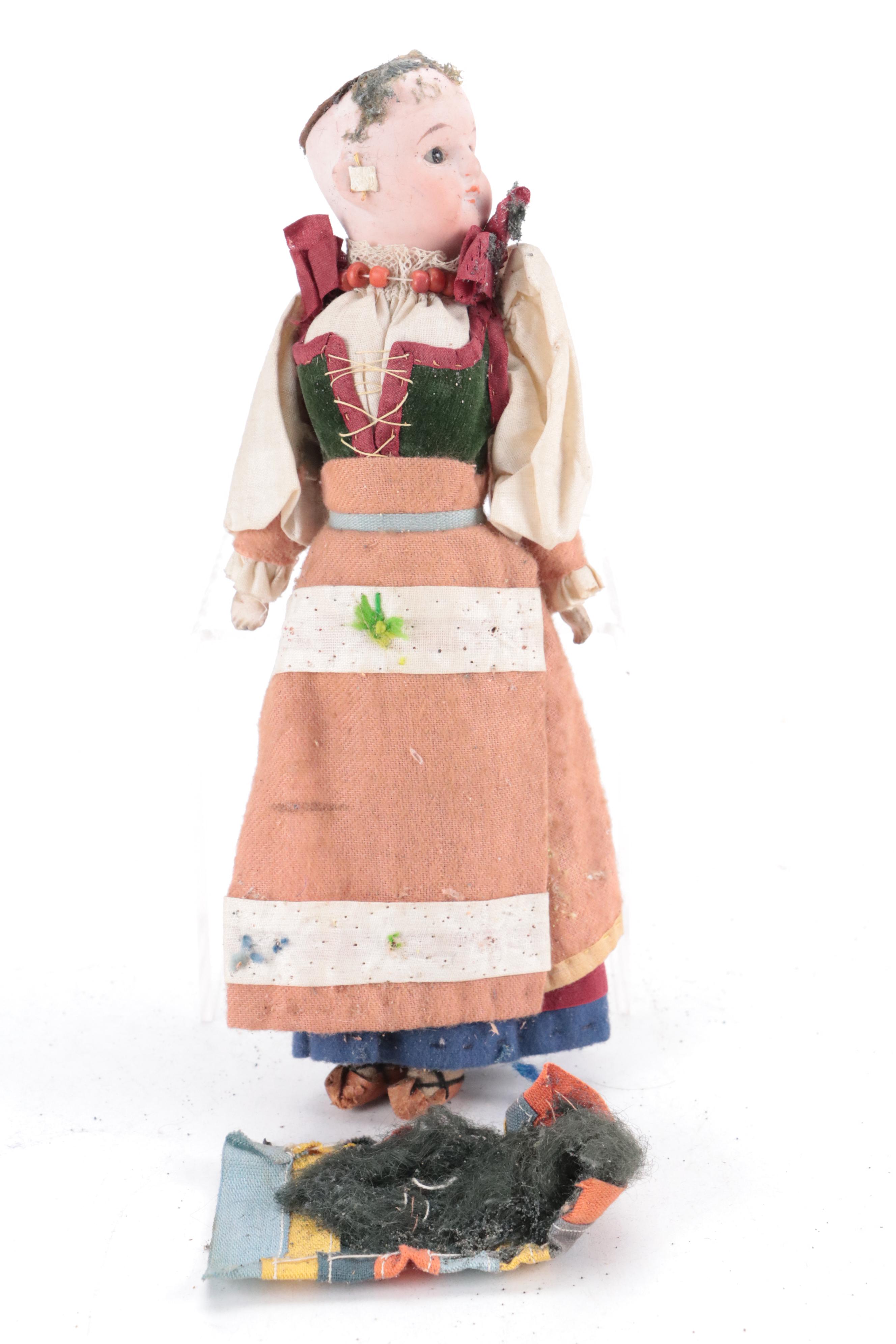 Cloth Mask Faced Medieval Court and Other Souvenir Dolls, Early to Mid-20th C.