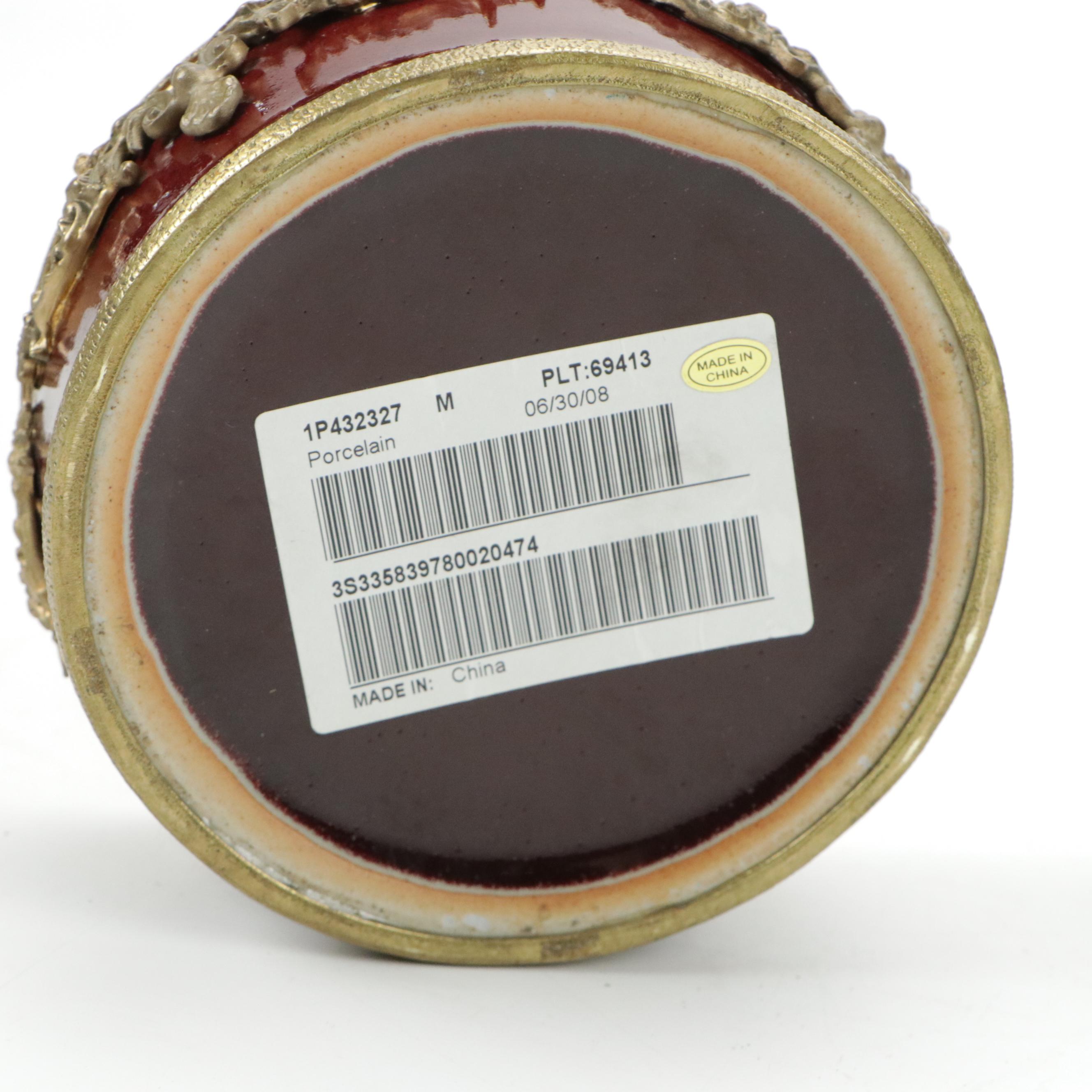 Floral Motif Ceramic Lidded Trinket Bowl with Red Glaze Ceramic Trinket Bowl