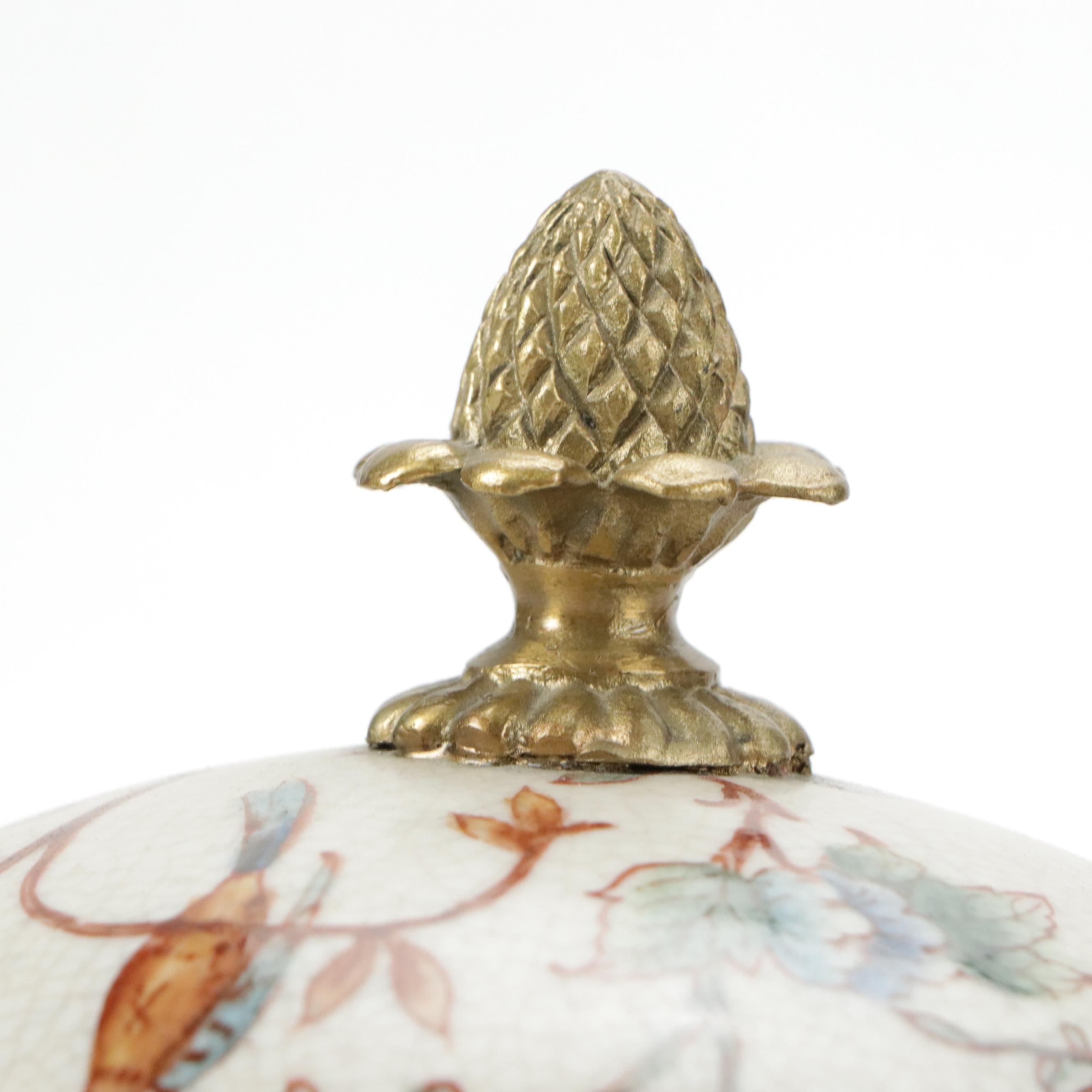 Floral Motif Ceramic Lidded Trinket Bowl with Red Glaze Ceramic Trinket Bowl