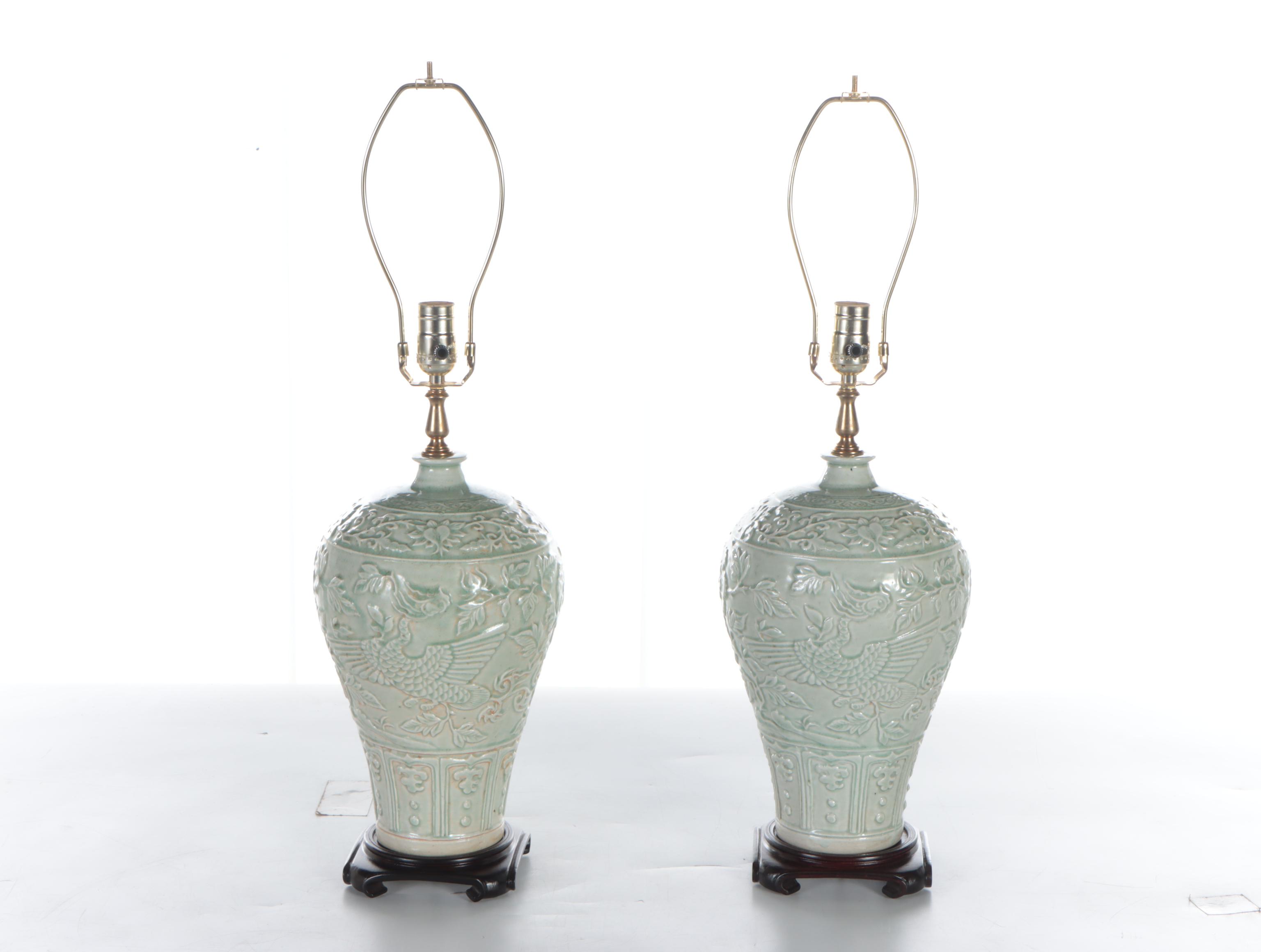 Pair of Celadon Porcelain Table Lamps