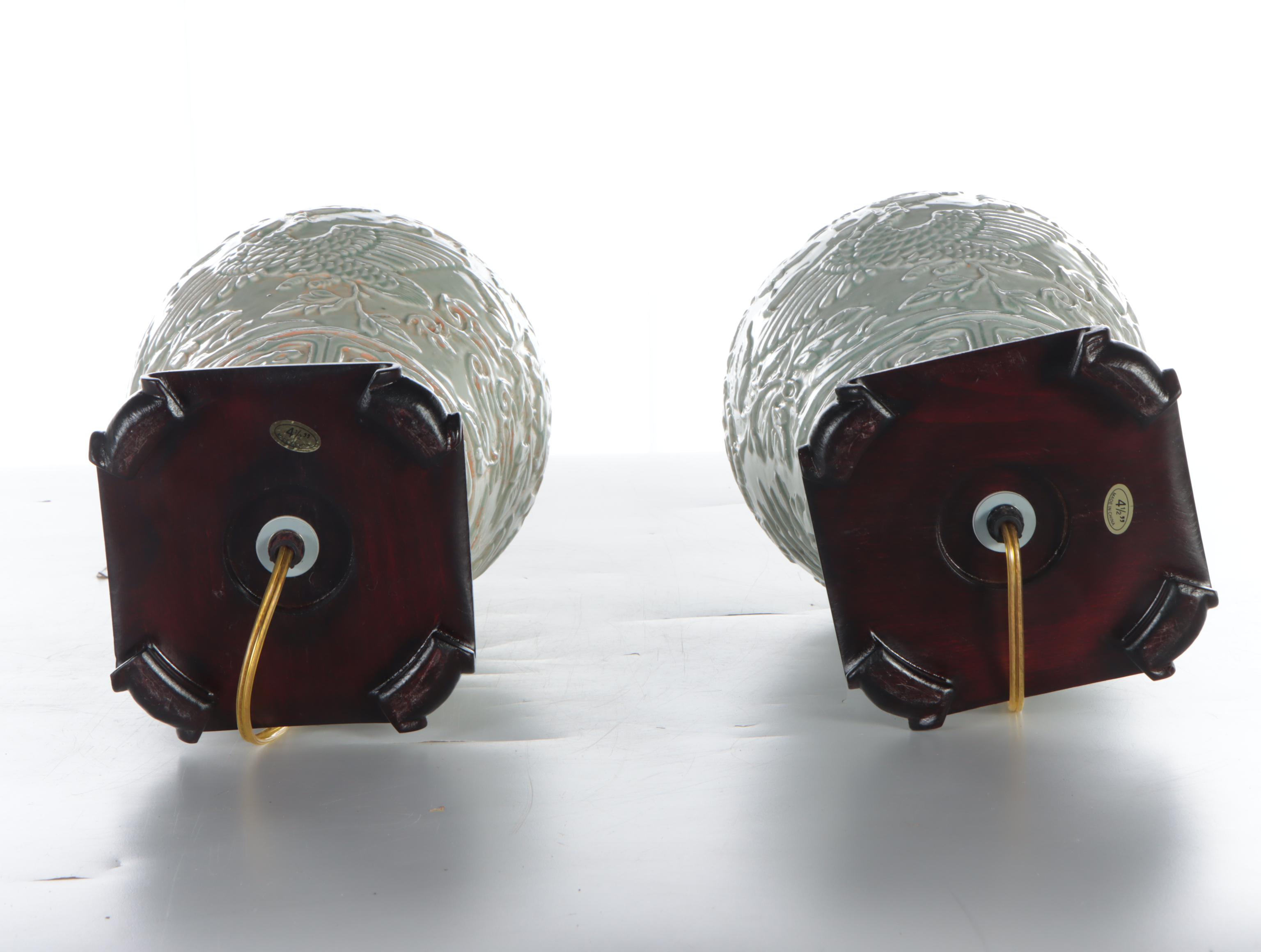 Pair of Celadon Porcelain Table Lamps