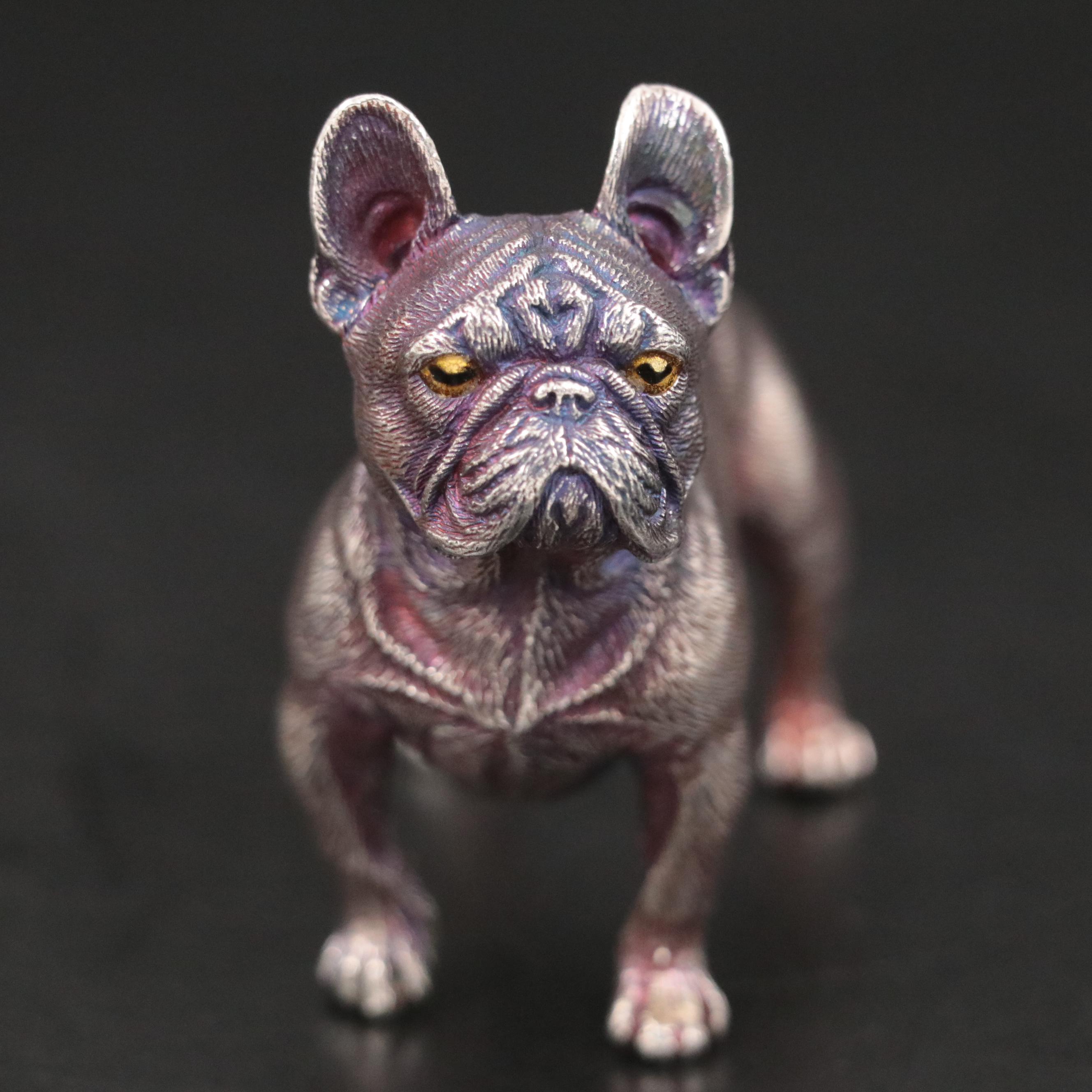 Russian 916 Silver French Bulldog Figurine In the Style of Fabergé