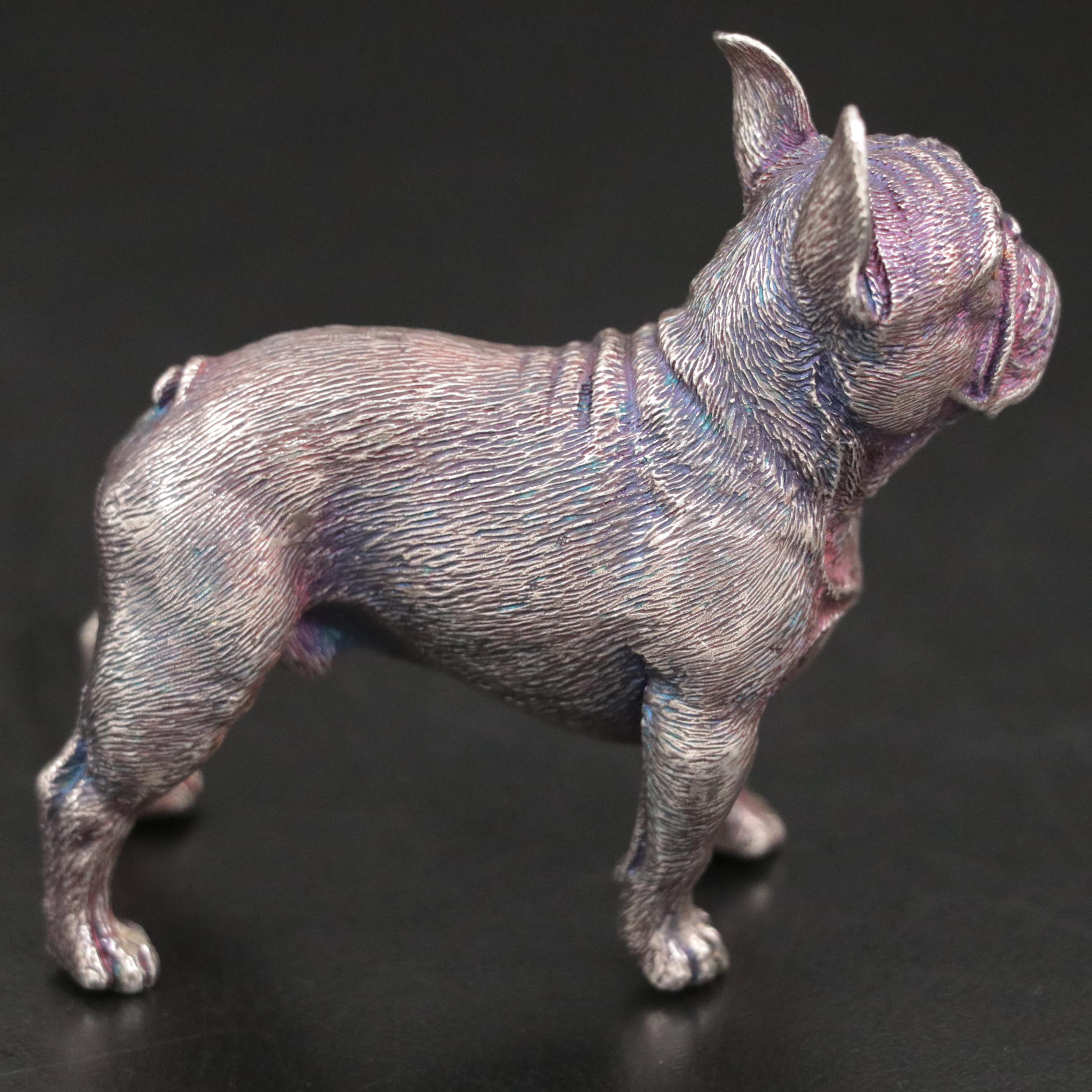 Russian 916 Silver French Bulldog Figurine In the Style of Fabergé