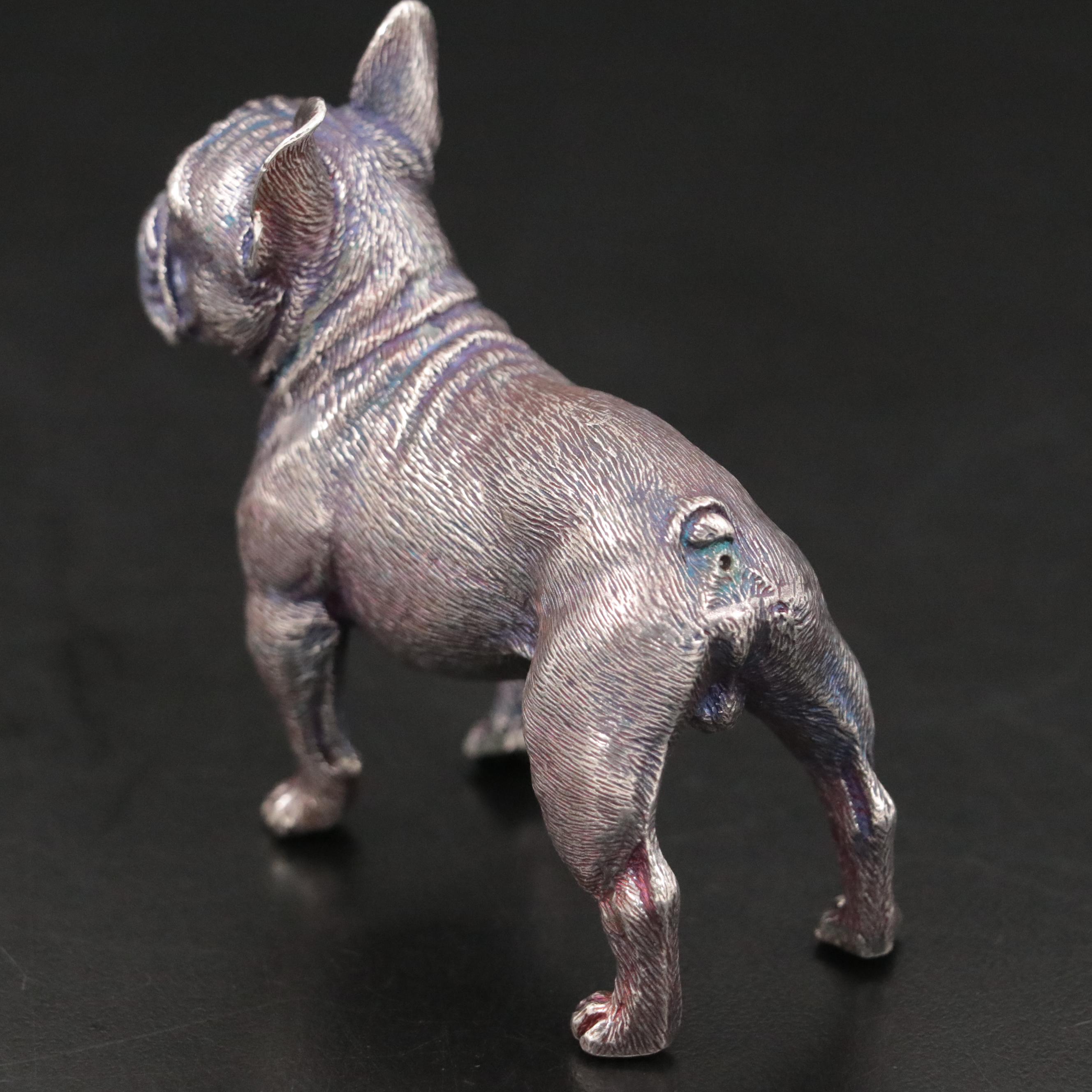 Russian 916 Silver French Bulldog Figurine In the Style of Fabergé