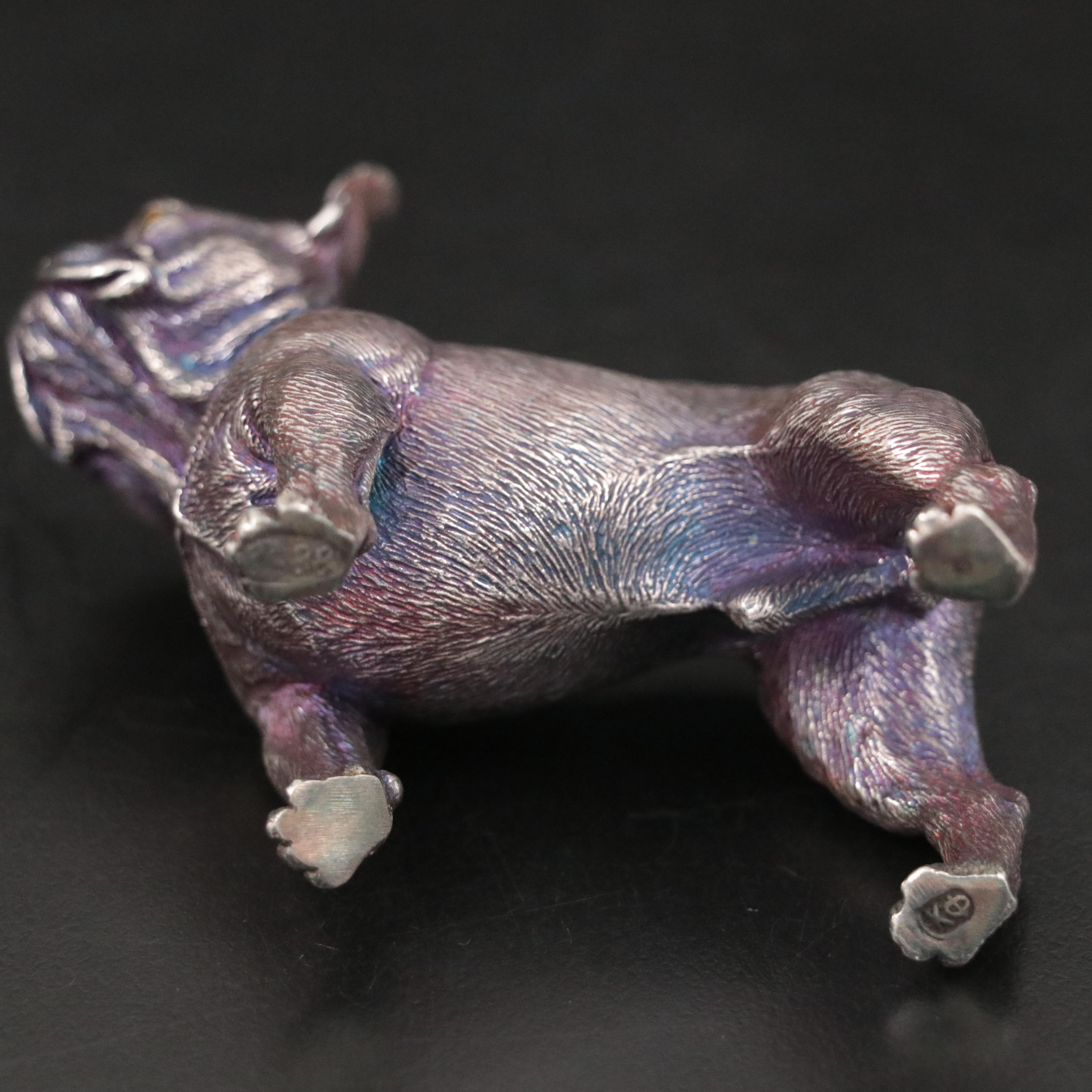 Russian 916 Silver French Bulldog Figurine In the Style of Fabergé