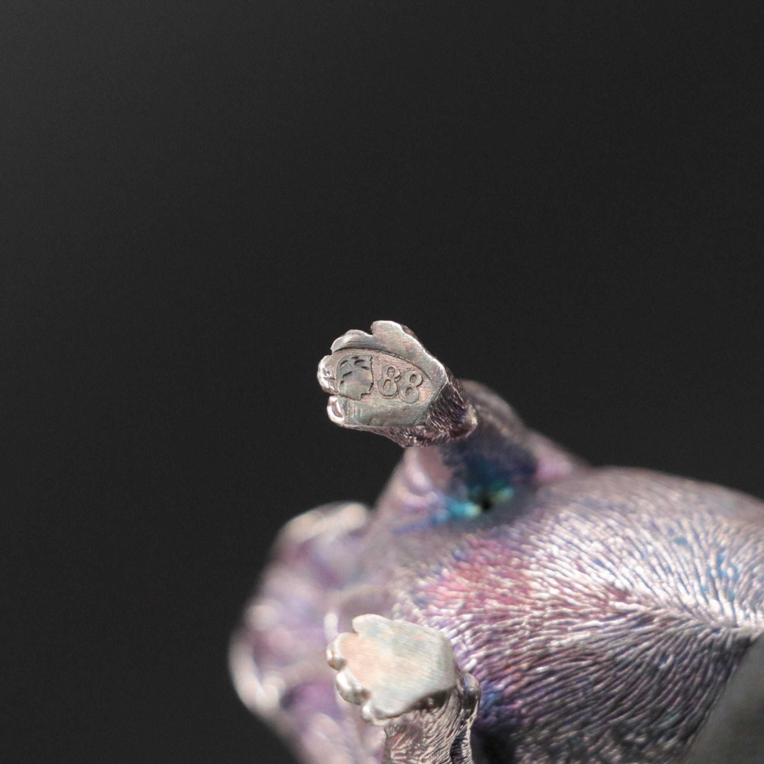 Russian 916 Silver French Bulldog Figurine In the Style of Fabergé