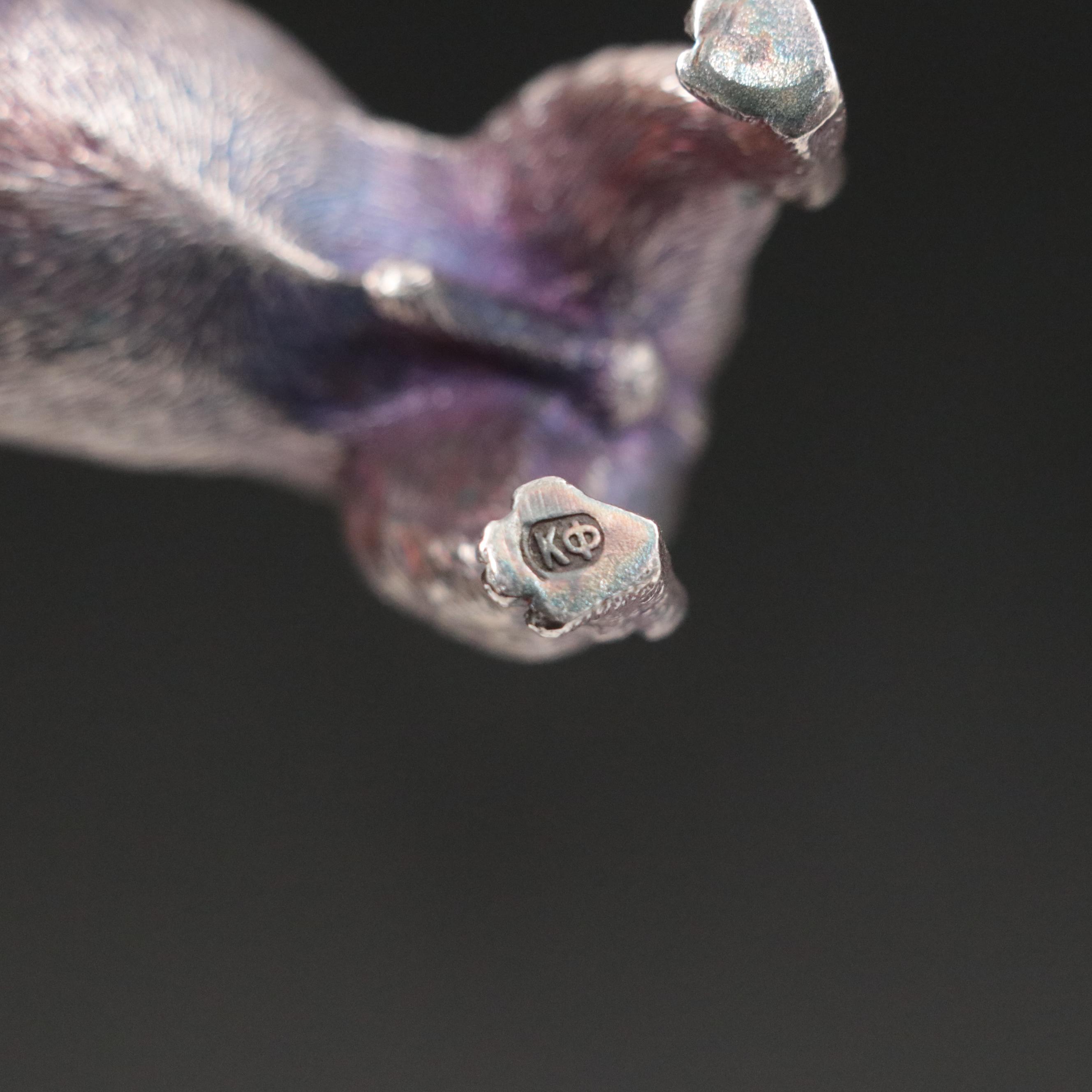 Russian 916 Silver French Bulldog Figurine In the Style of Fabergé