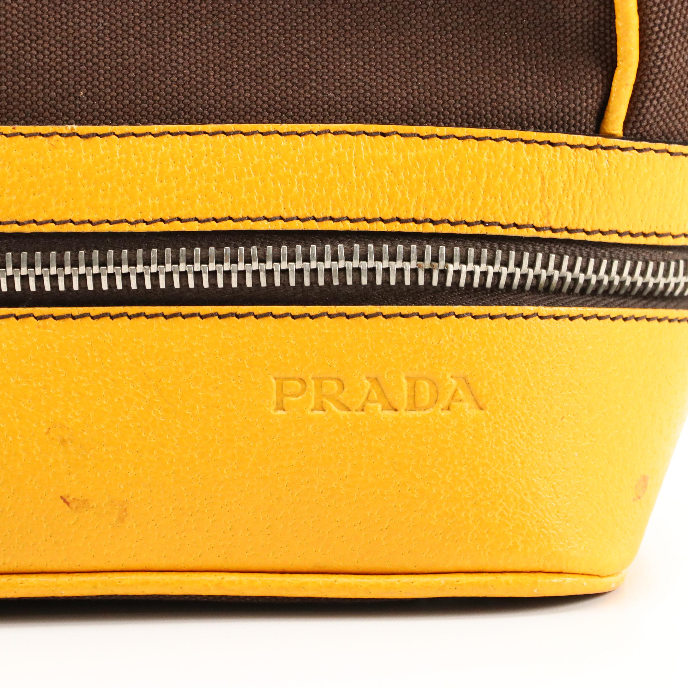 Prada Doctor's Style Bag in Brown Canvas and Yellow Cinghiale Leather