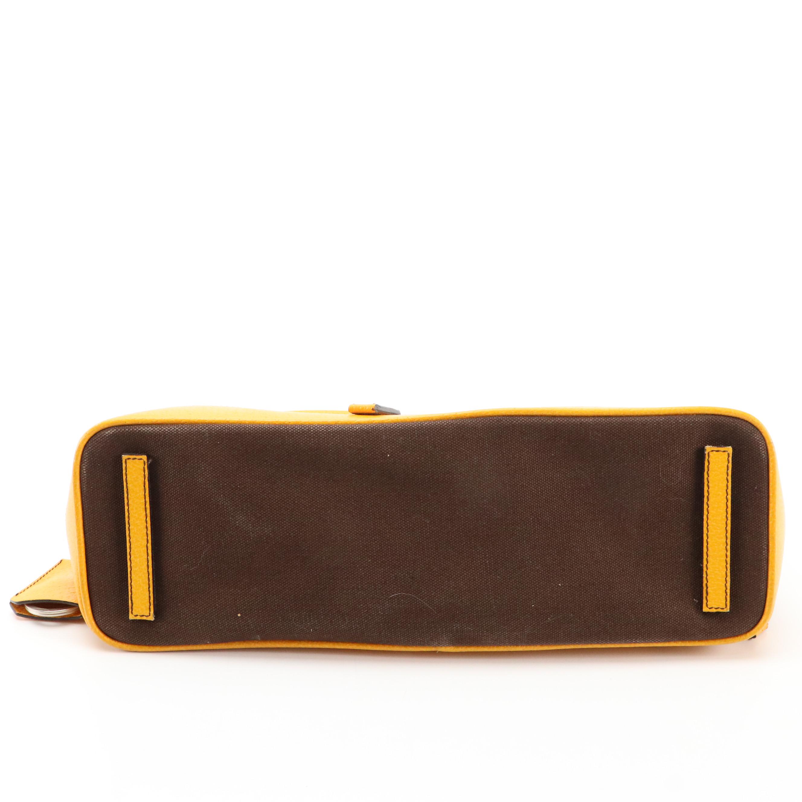 Prada Doctor's Style Bag in Brown Canvas and Yellow Cinghiale Leather