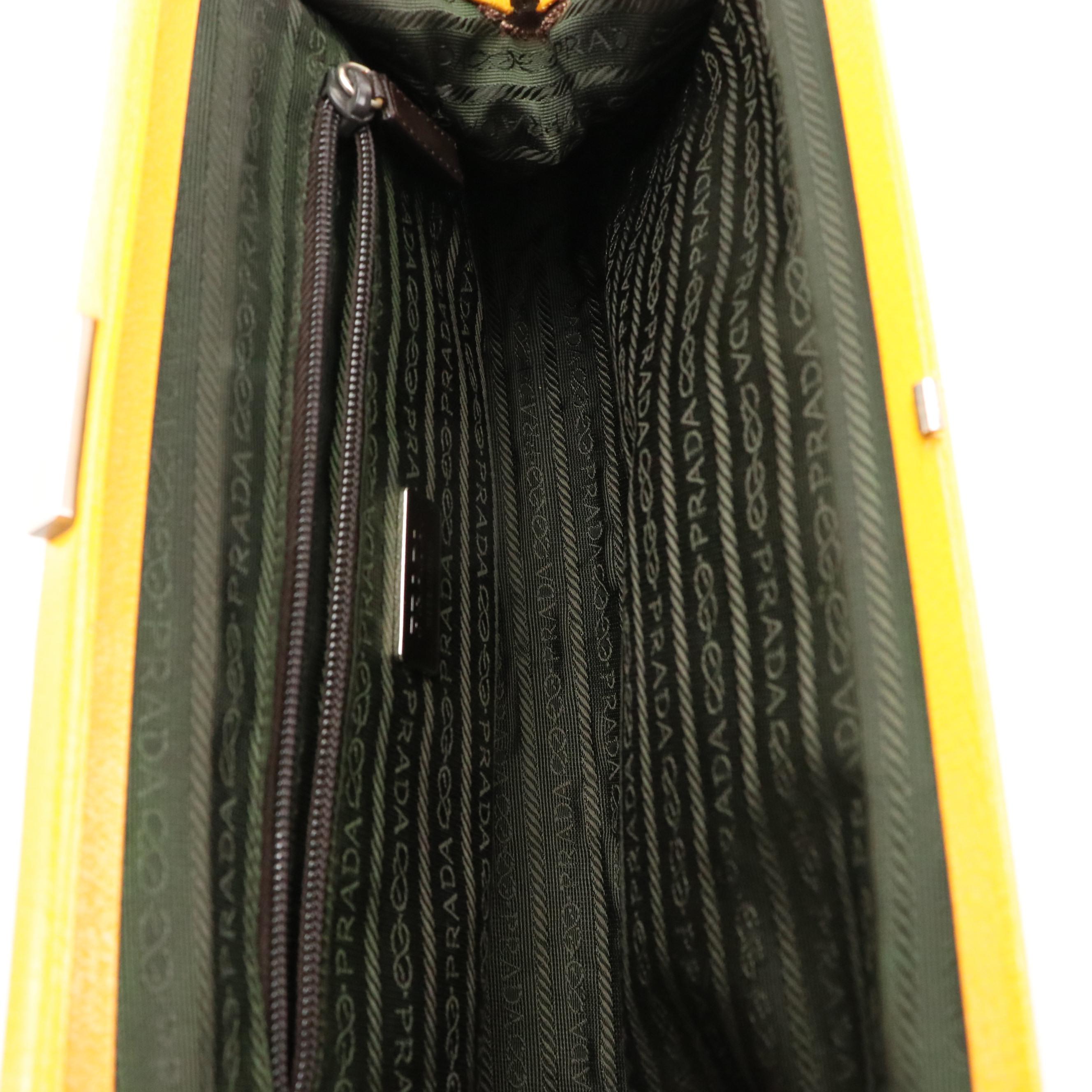 Prada Doctor's Style Bag in Brown Canvas and Yellow Cinghiale Leather