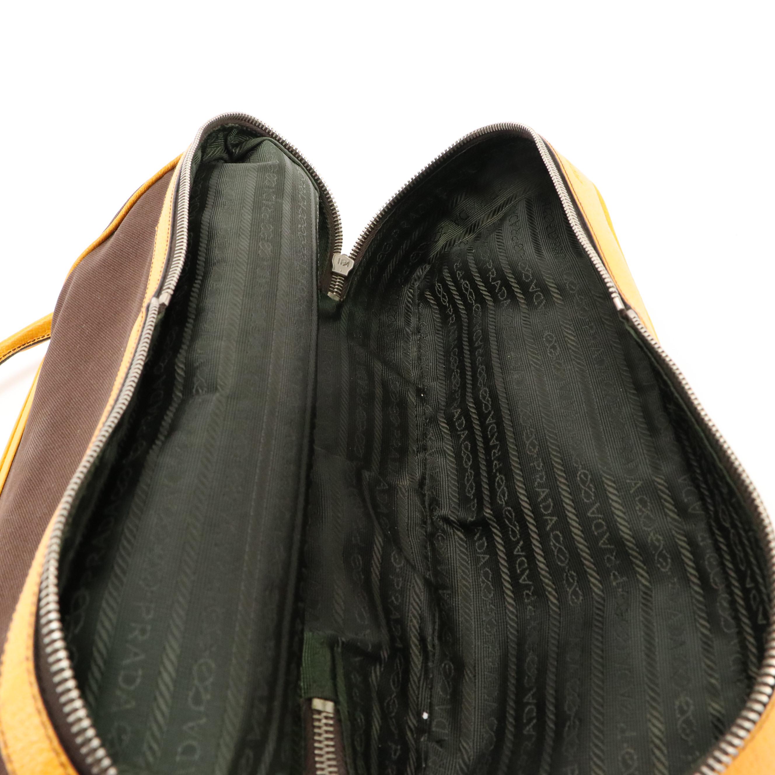 Prada Doctor's Style Bag in Brown Canvas and Yellow Cinghiale Leather