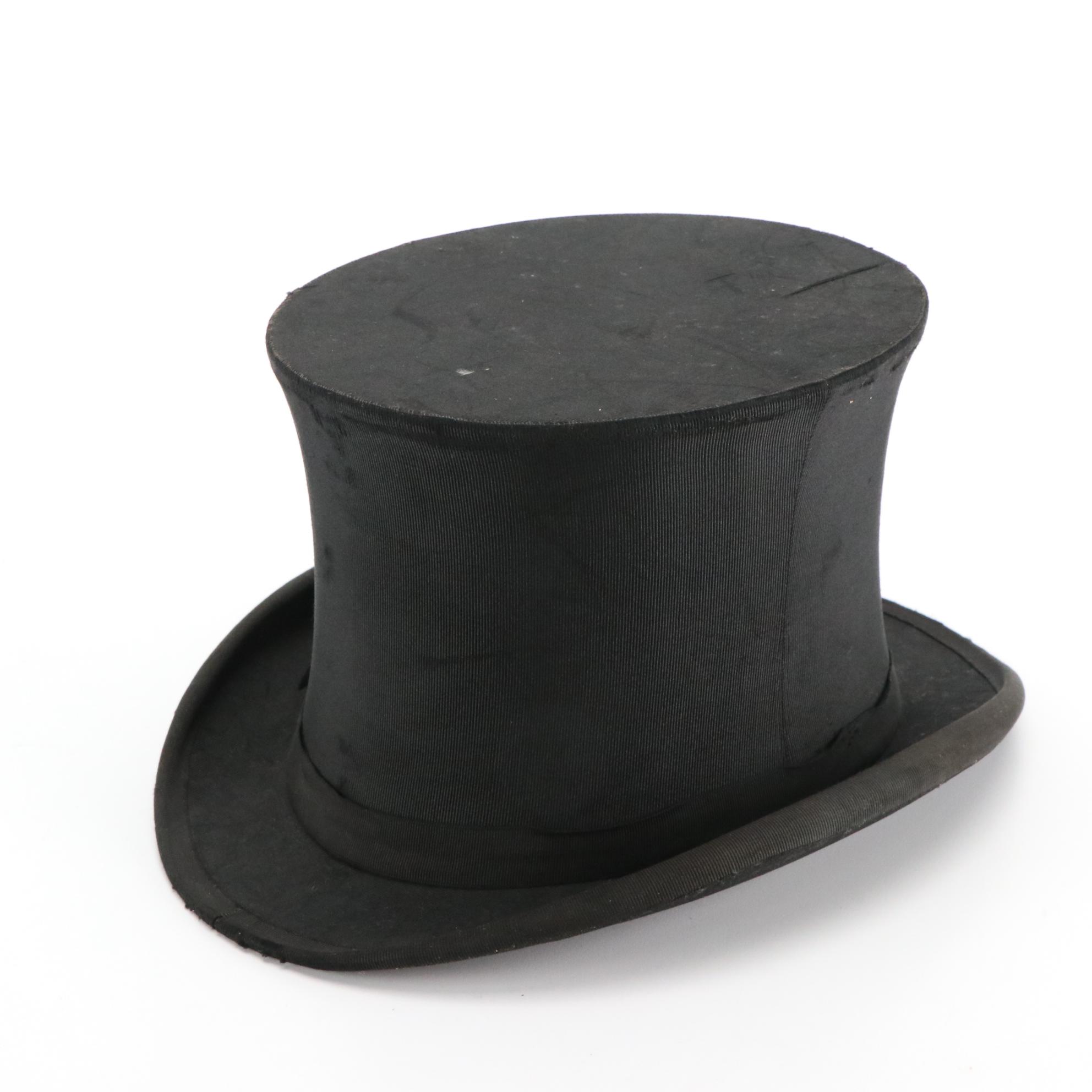 Antique Dunlap & Co. Grosgrain Collapsible Top Hat with Thomas Begg Hat Box