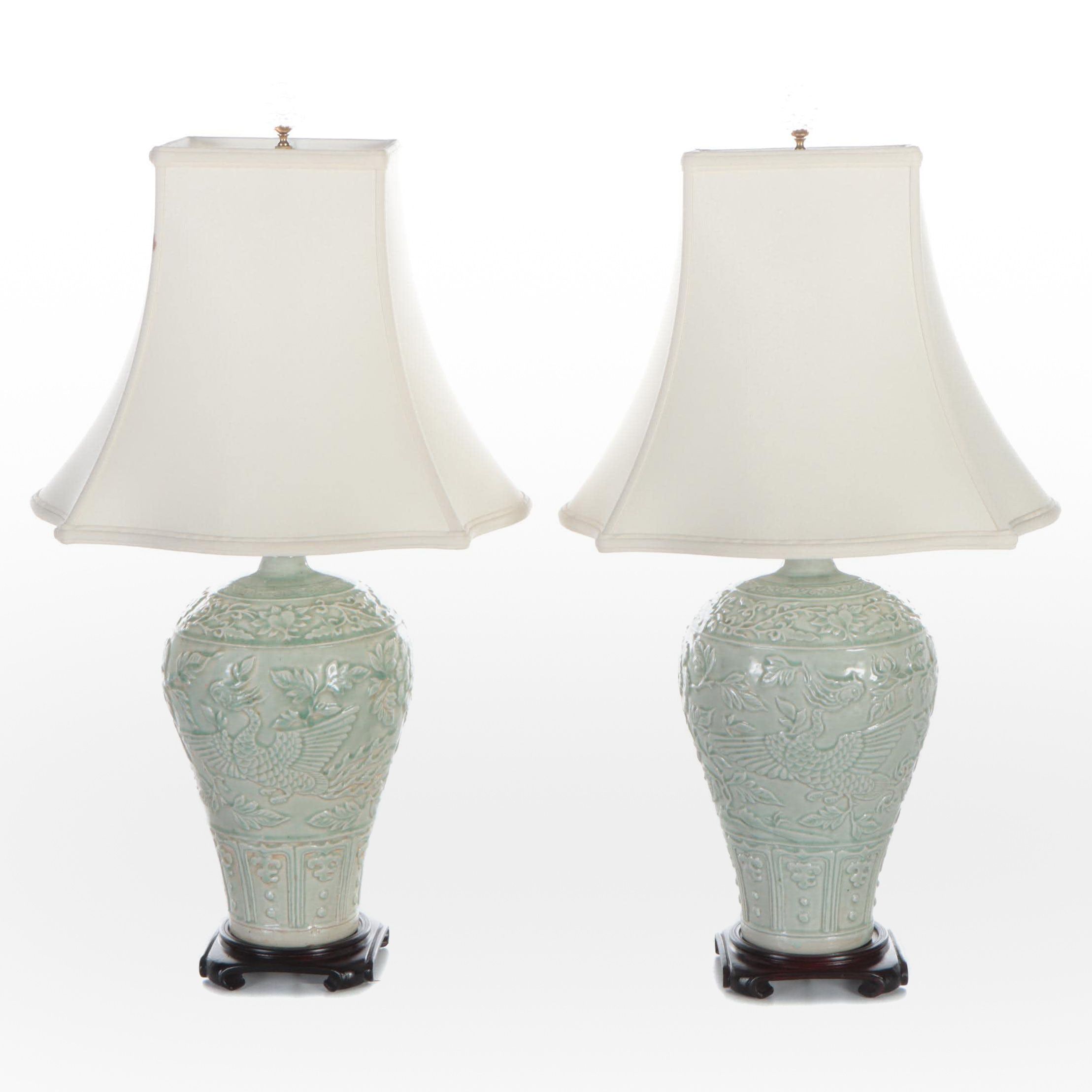 Pair of Celadon Porcelain Table Lamps