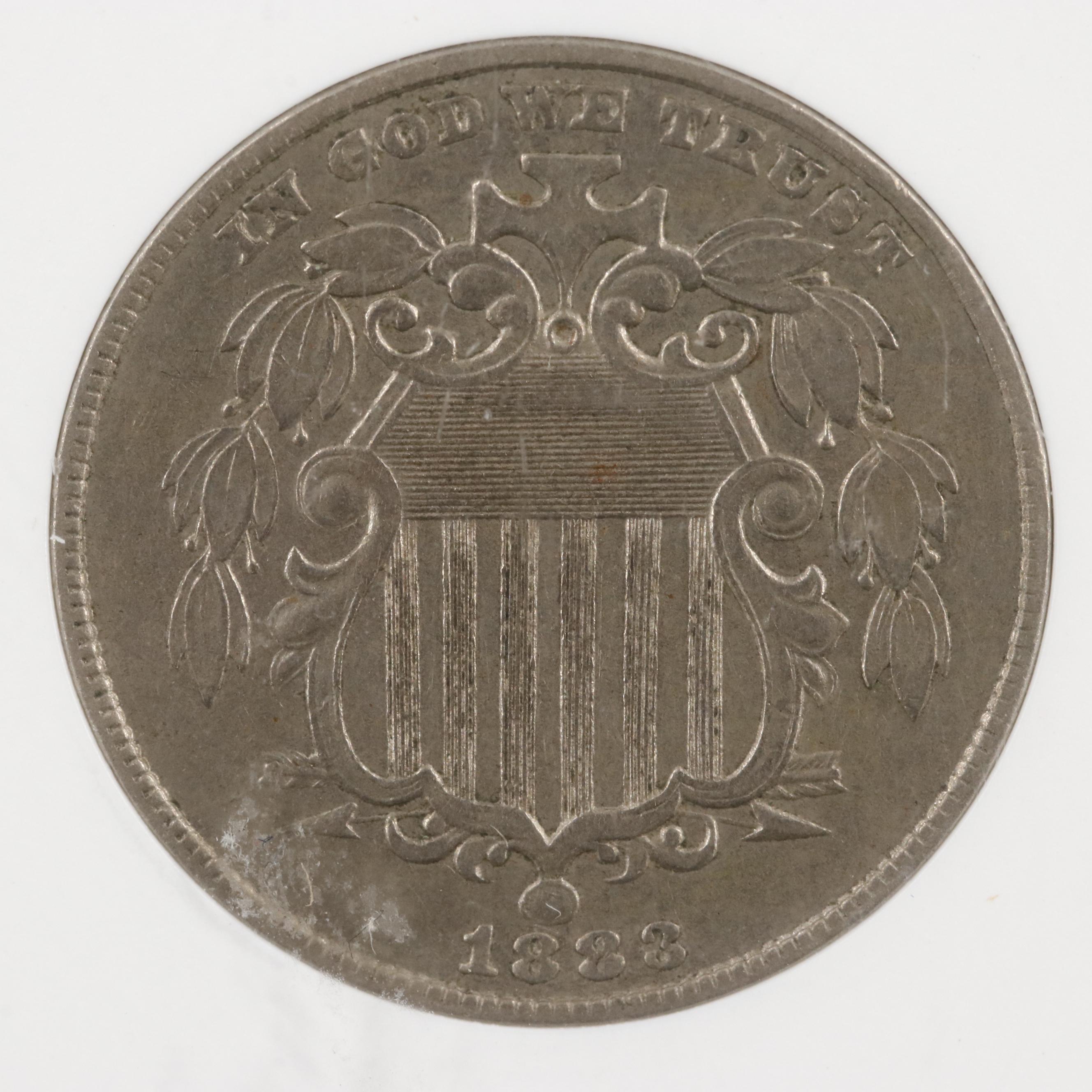 ANACS Graded AU55 1883 3 over 2 Shield Nickel