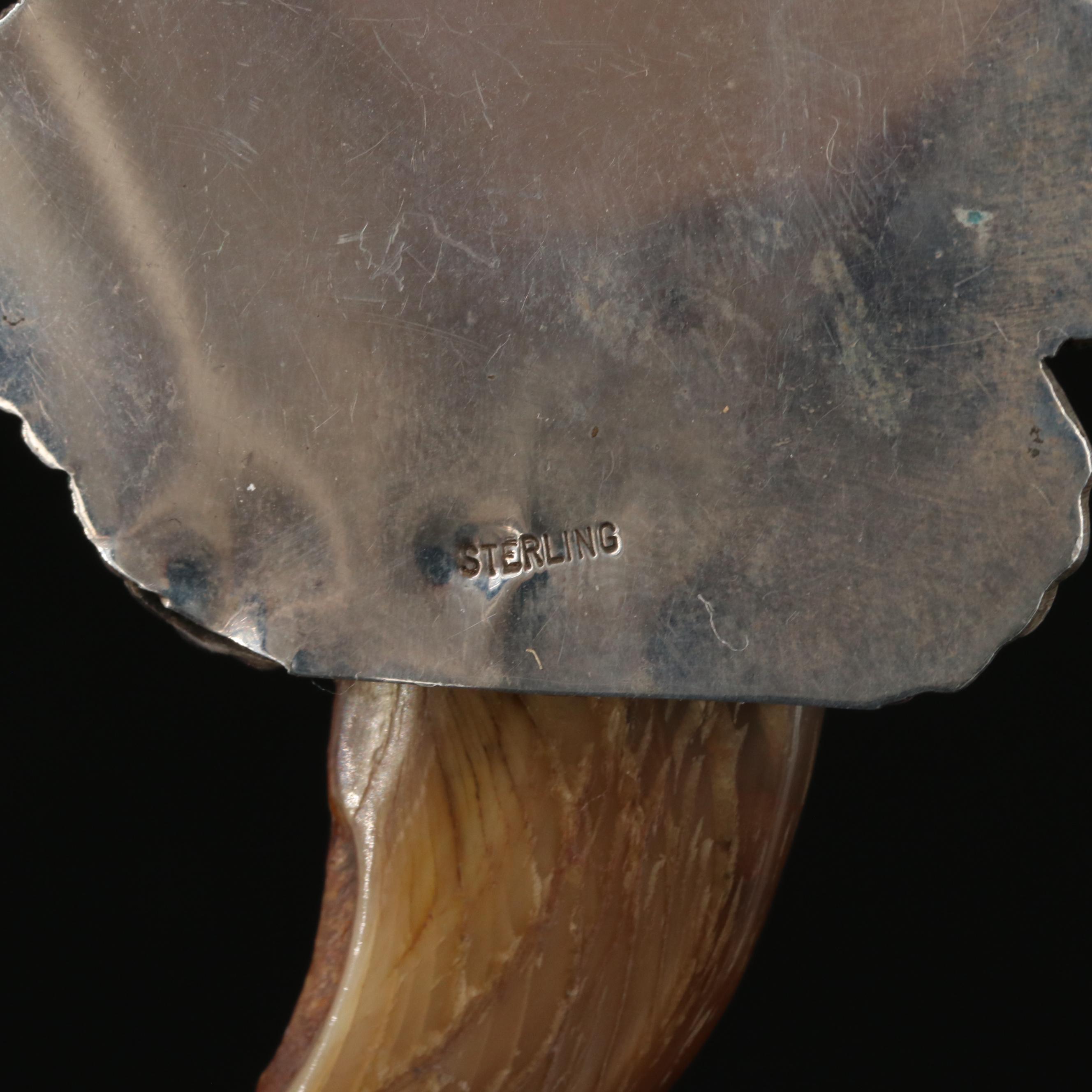 Southwestern Sterling Black Bear Claw and Turquoise Pendant Necklace