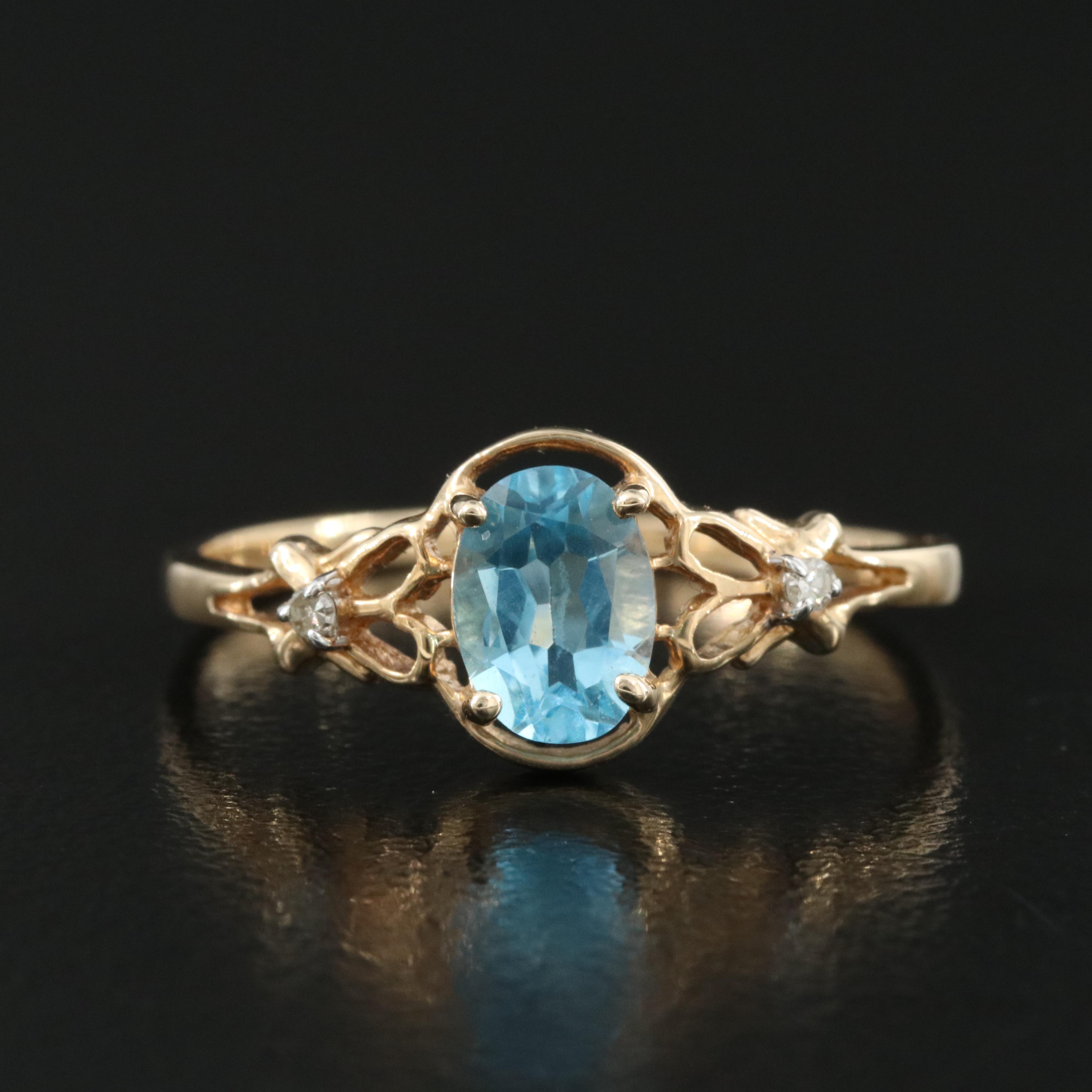 14K Swiss Blue Topaz and Diamond Ring