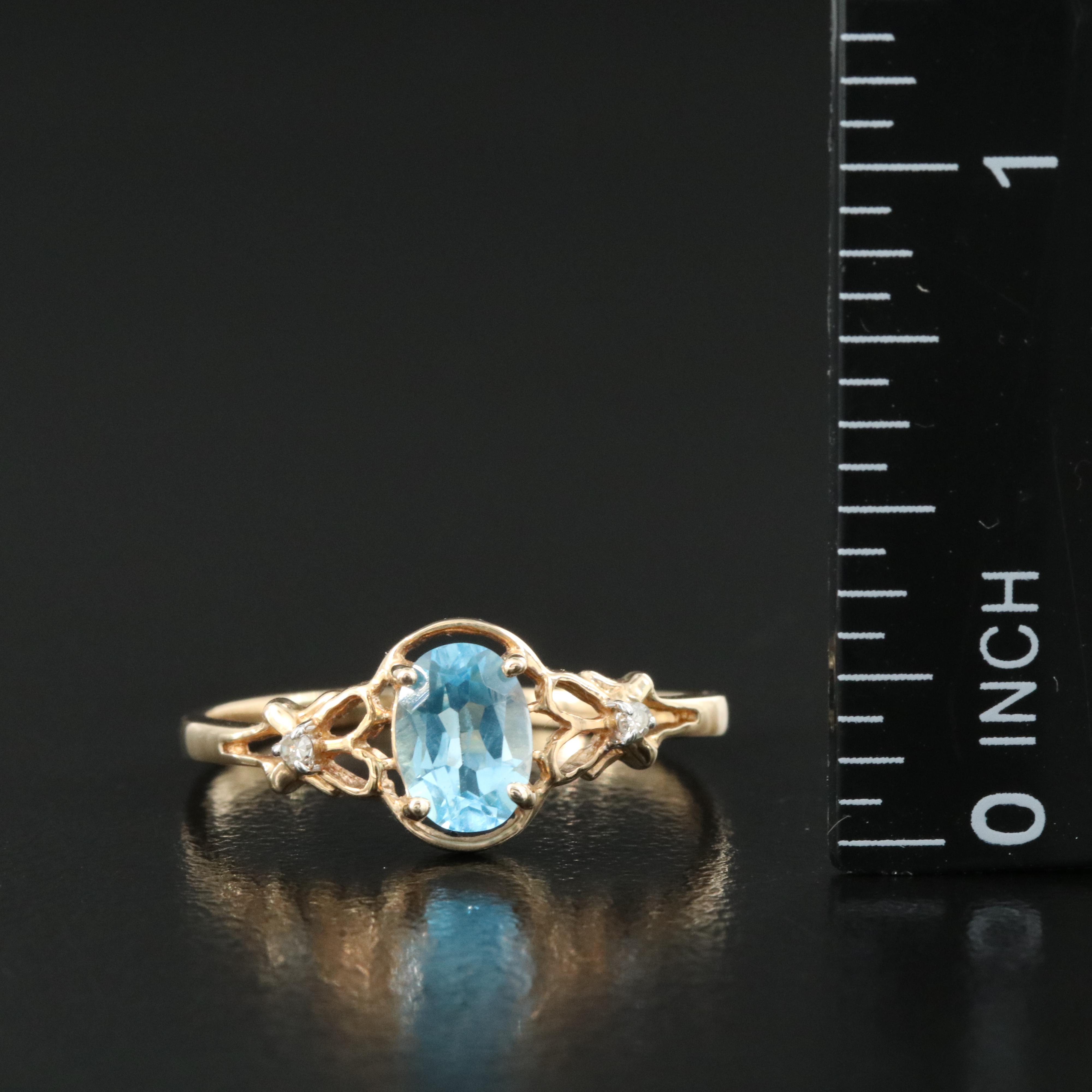 14K Swiss Blue Topaz and Diamond Ring